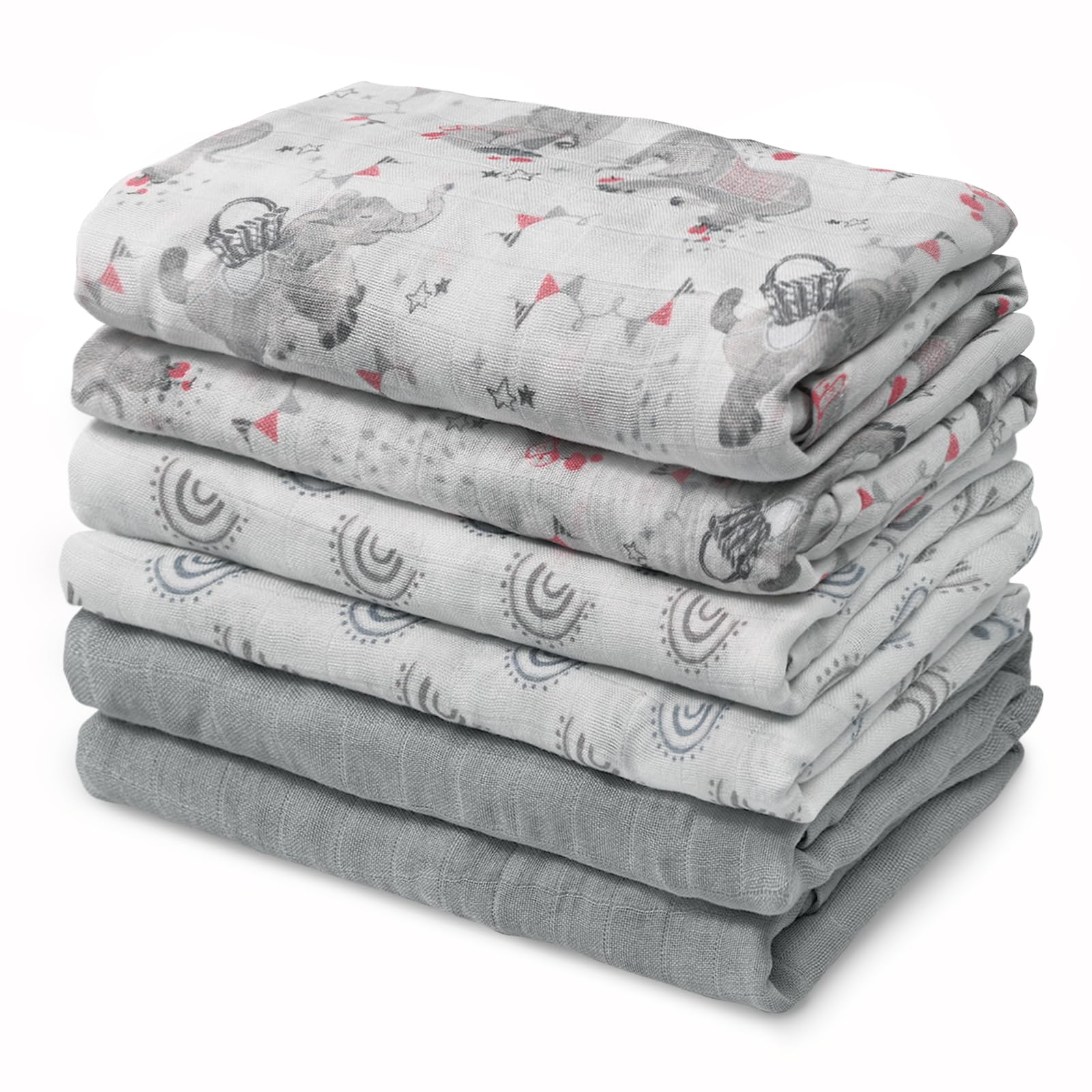 Muslin Baby Burp Cloths, Large 27 x 27 Inches Burping Cloths for Newborn Girls Boys, 6 Pack Baby Burp Rags Towel and Washcloths for Infant (Graceful