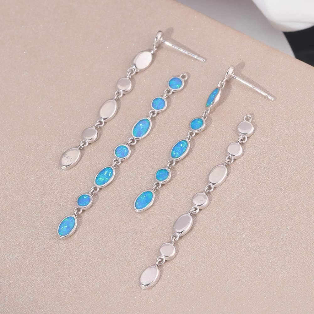 CiNily 18K White Gold Plated Opal Sutd Drop Earrings for Women Ladies Gemstone Dangle Earrings Opal Jewelry Gifts