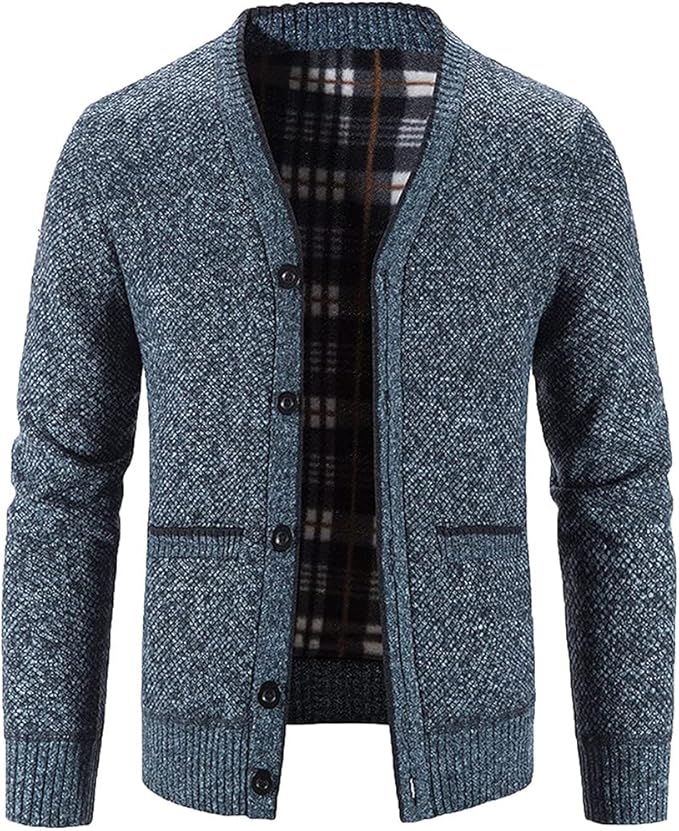Cardigan Lungo Uomo Con Cappuccio E Cerniera - Maglione Invernale Foderato In Pile, A Righe Con Tasche - 3