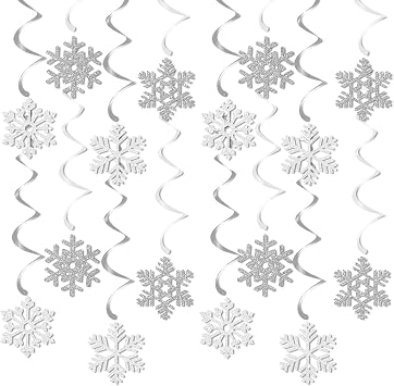 Snowflake Snow-White Christmas Party-Decorations Streamers - 16pcs Frozen Winter Baby Shower Birthday New Year Paper Hanging Swirls Banner,Classroom Ceiling Wonderland Decor Ouruola