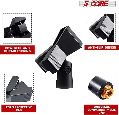 Miniatura 5 de 5 Core Soporte de clip de micrófono para soporte de micrófono universal ajustable con adaptador de tornillo macho de 58 pulgadas a 38 pulgadas