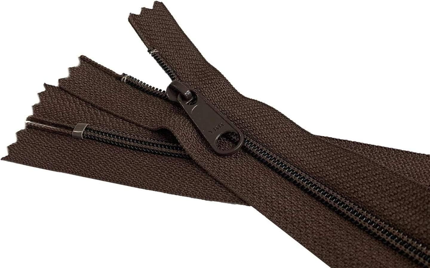 Nylon Coil YKK Brown #4.5 Handbag Zippers with Extra Long Pull Slider - Closed Bottom - Color: Brown #570 - Choose Your Length - Made in The United States (2 Zippers Per Pack) (7" Inches)