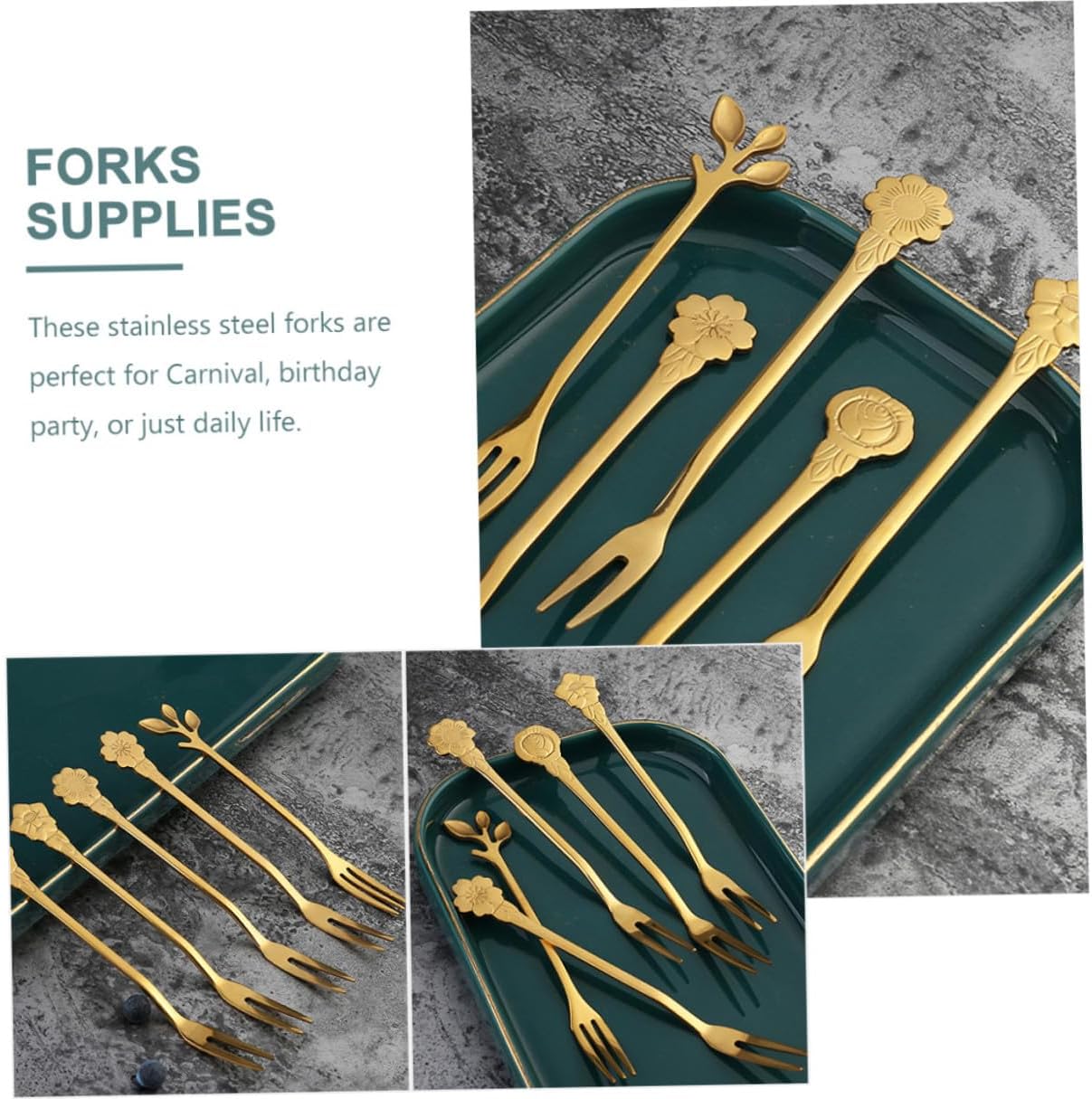 10pcs Stainless Steel Two-tine Fruit Forks Decorative Dessert Appetizer Forks for Home Party Serving