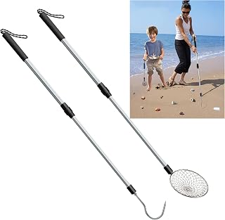Tdhaayt 2 Pcs Beach Sand Sifter- Shark Tooth Sifter- Sand Scoop Shell Scooper for Beach- Beach Scoop Shovel and Sifter Tool for Picking Up Shells Beachcombing & Rock Hunting (Scoop & Hook- 2pcs)