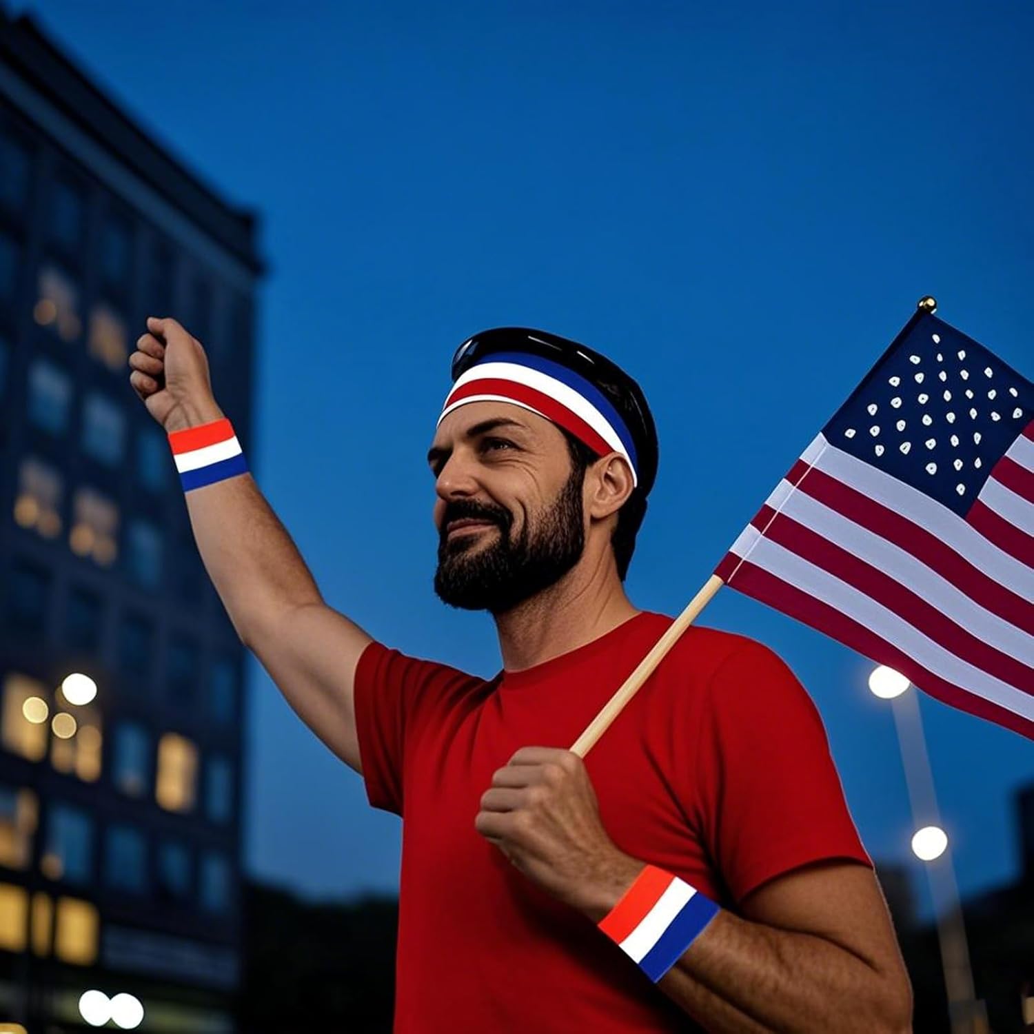 5PCS Striped Sweatbands Set American Flag Style with Colorful Cotton Striped Socks Sports Headband and Wristbands - Image 6