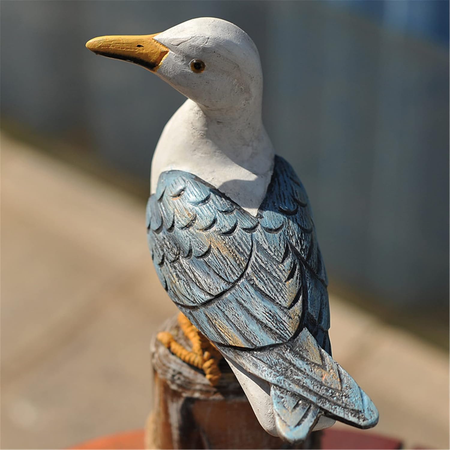 2Pcs Wooden Seagull Figurine Vintage Nautical Sea Bird on Piling with Rope Ornament Sculpture, Hand Caraved Wooden Bird Statue Nautical Craft Decorations for Home