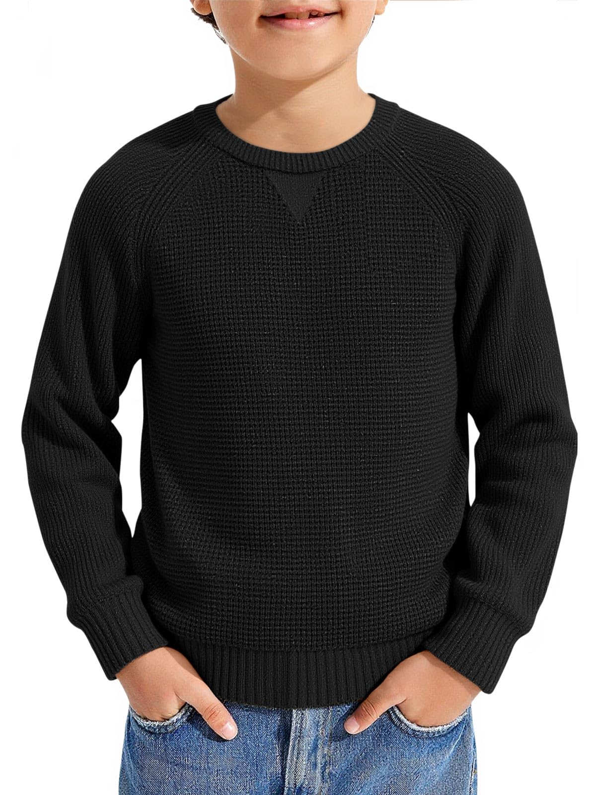 Pull à col ras du cou pour garçons anti-grattage en maille gaufrée souple - 7