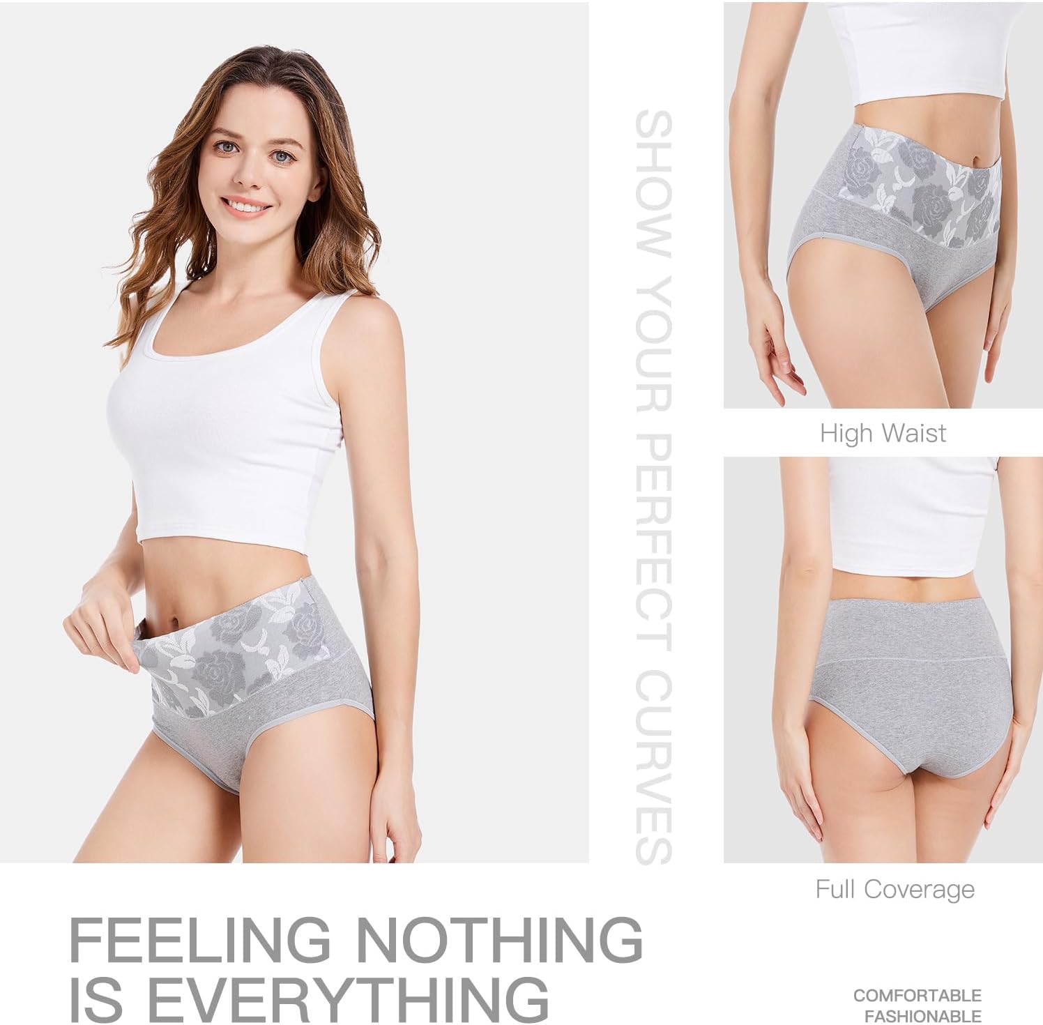 HAVVIS Women's Briefs Underwear Cotton High Waist Tummy Control Panties Rose Jacquard Ladies Panty Multipack - Image 4