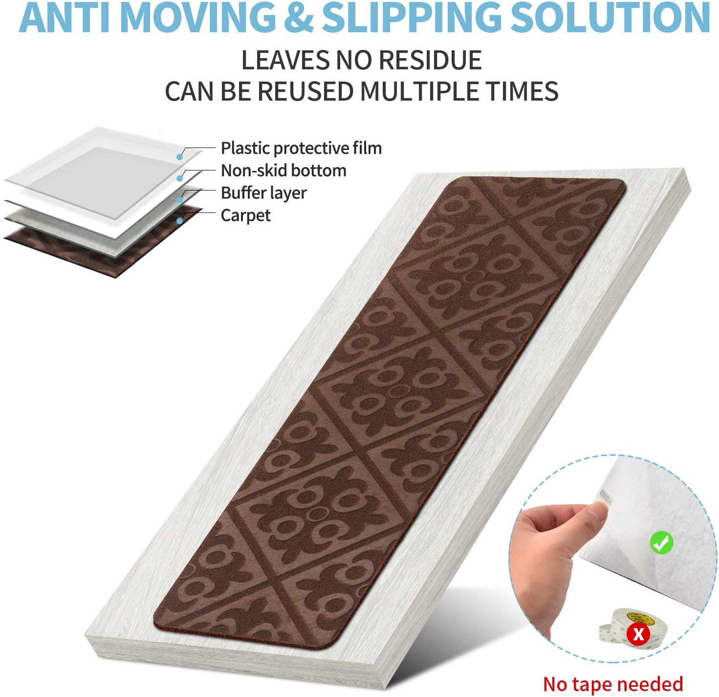 CrystalMX Non-Slip Carpet Stair Treads, Anti Moving Grip and Beauty Rug Tread Safety for Kids Elders and Dogs, 8" X 30" (Charcoal Grey, Set of 15) - - 