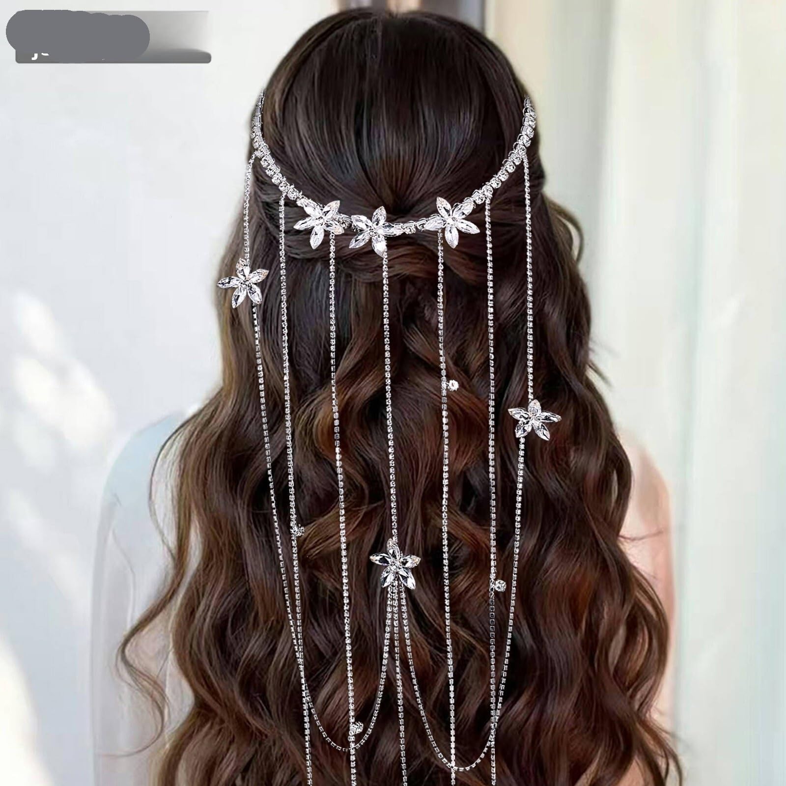 Diadema de Boda Princesa Cristal Largo Borla Flor