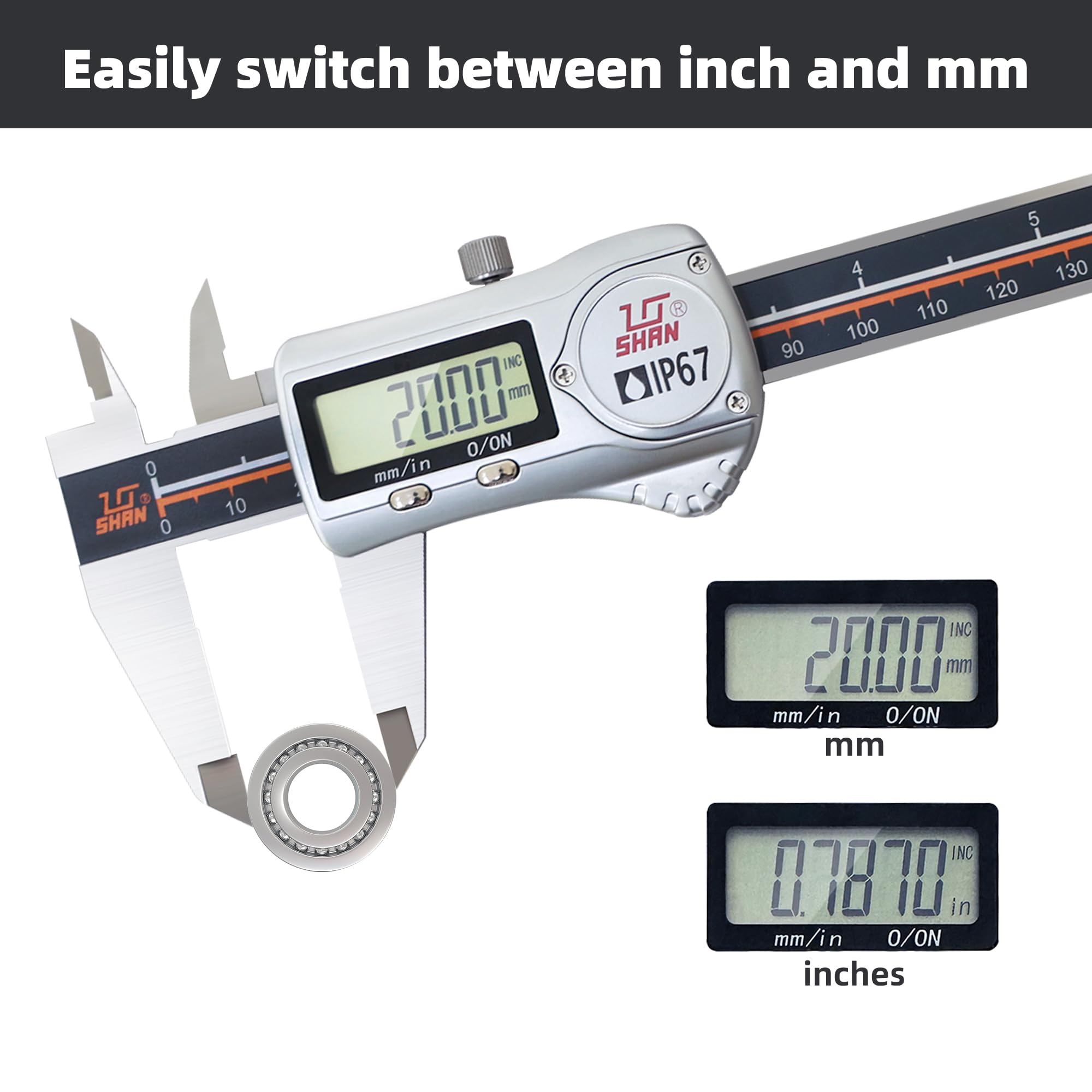 Suwmiarka cyfrowa, suwmiarka IP67, odporna na chłodziwo, wodę i kurz, mikrometr ze stali nierdzewnej 0-6"/0,0005", precyzja ±0,001 mm, duży wyświetlacz LCD, konwersja cali na milimetry, w zestawie e