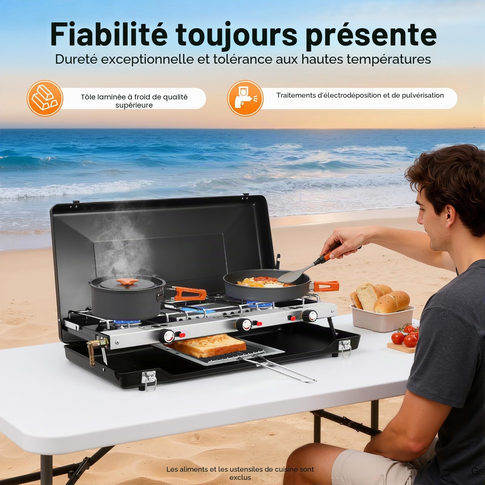 Réchaud à gaz de camping 3 brûleurs 4,5 kW portable pliable
