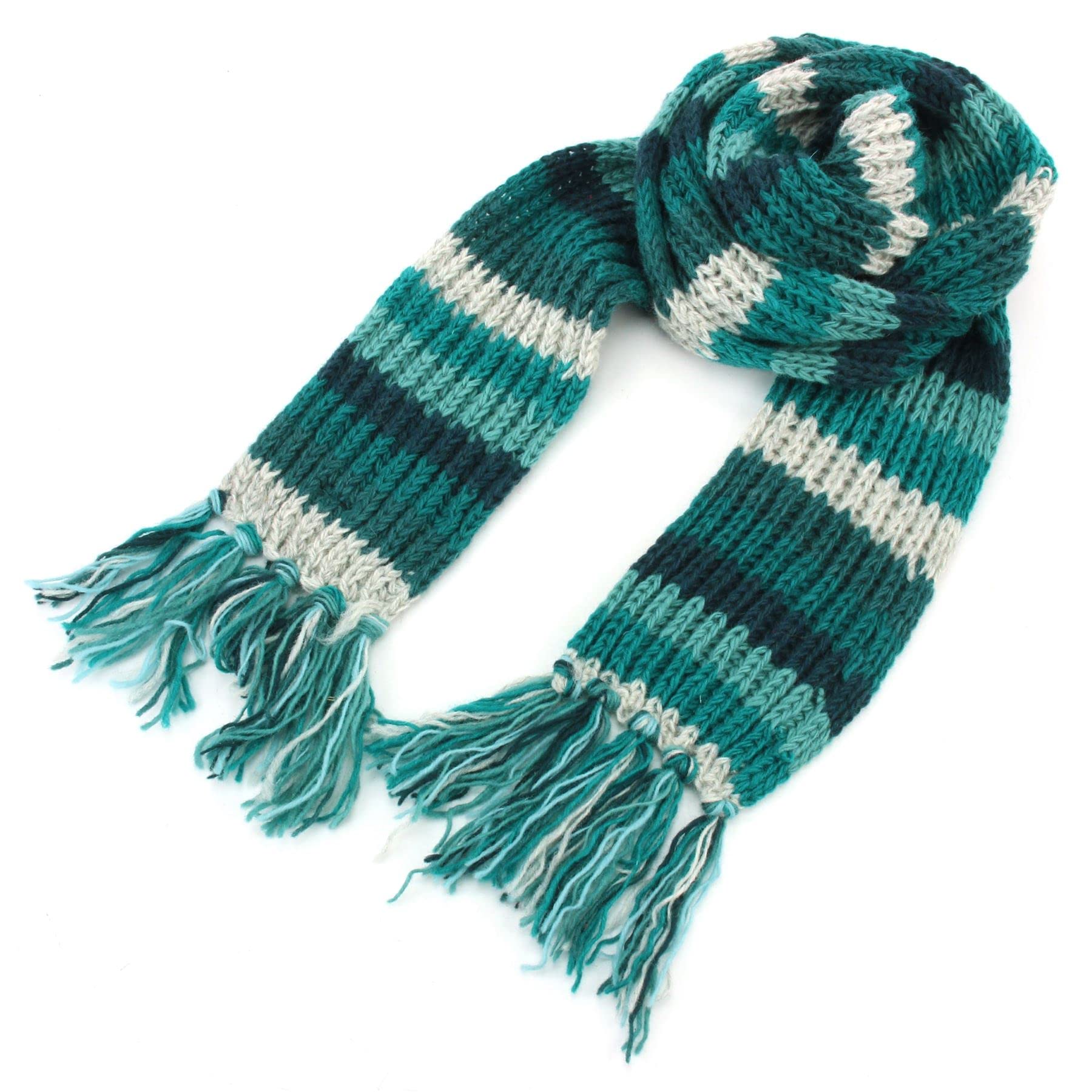 LOUDelephant Hand Knitted Wool Scarf - Stripe Teal