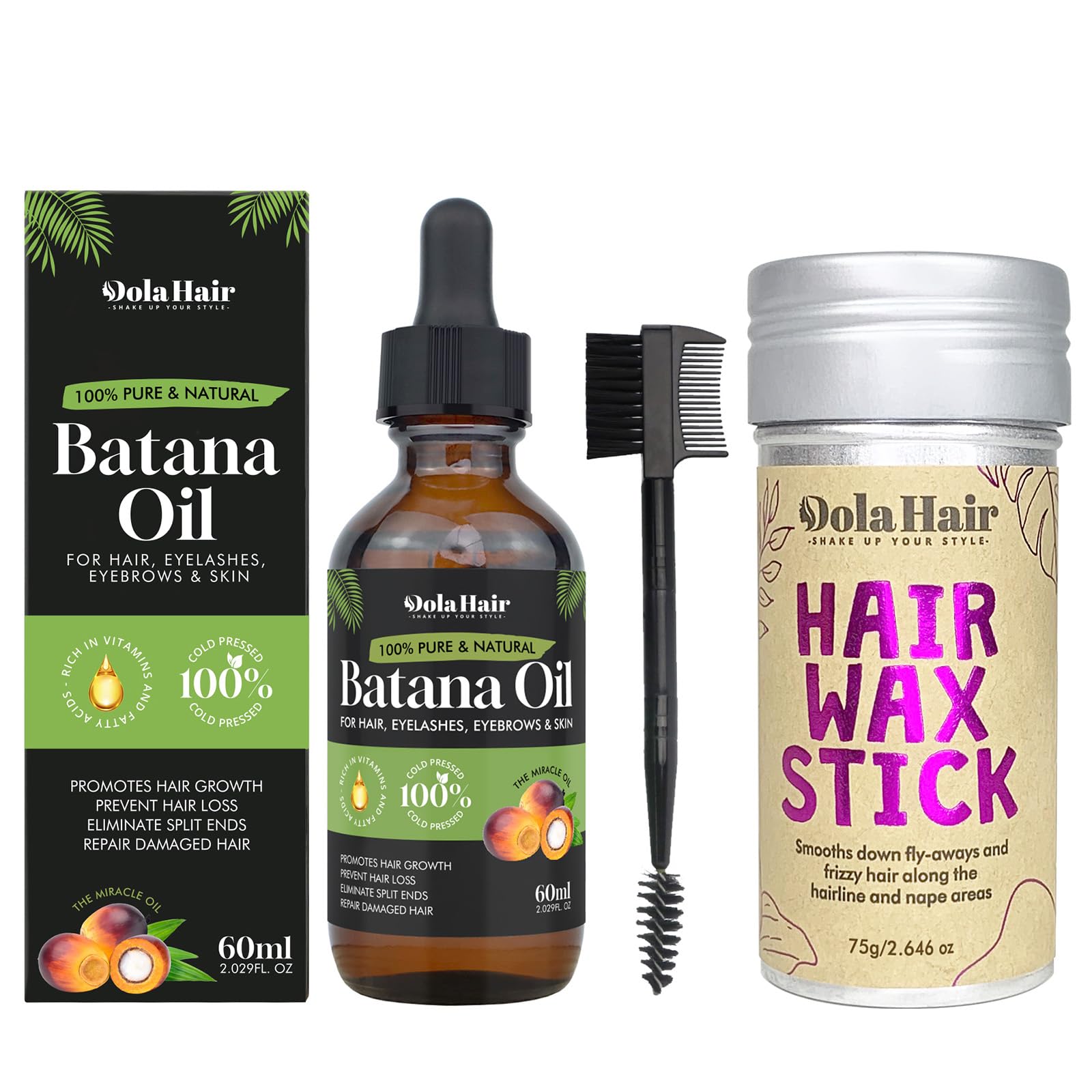 Dolahair Hair Wax Stick - Flyaway Control and Styling Pomade for Kids, Women, and Men with Batana Oil for Hair Growth Nourishes Damaged Hair