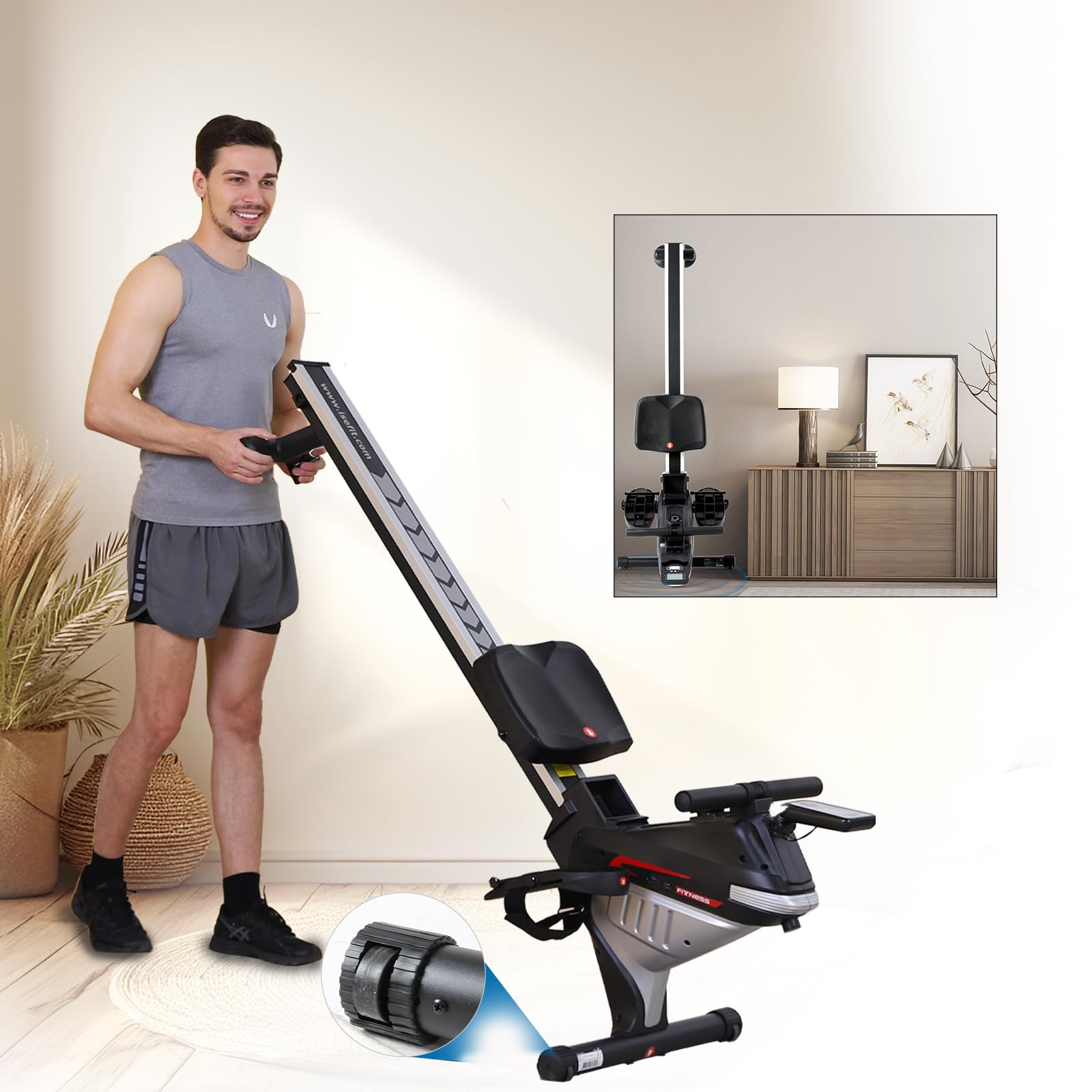 ISE Vogatore per Casa, Vogatore Magnetico Professionale con 8 Livelli di Resistenza Schermo LCD Guide Scorrevoli