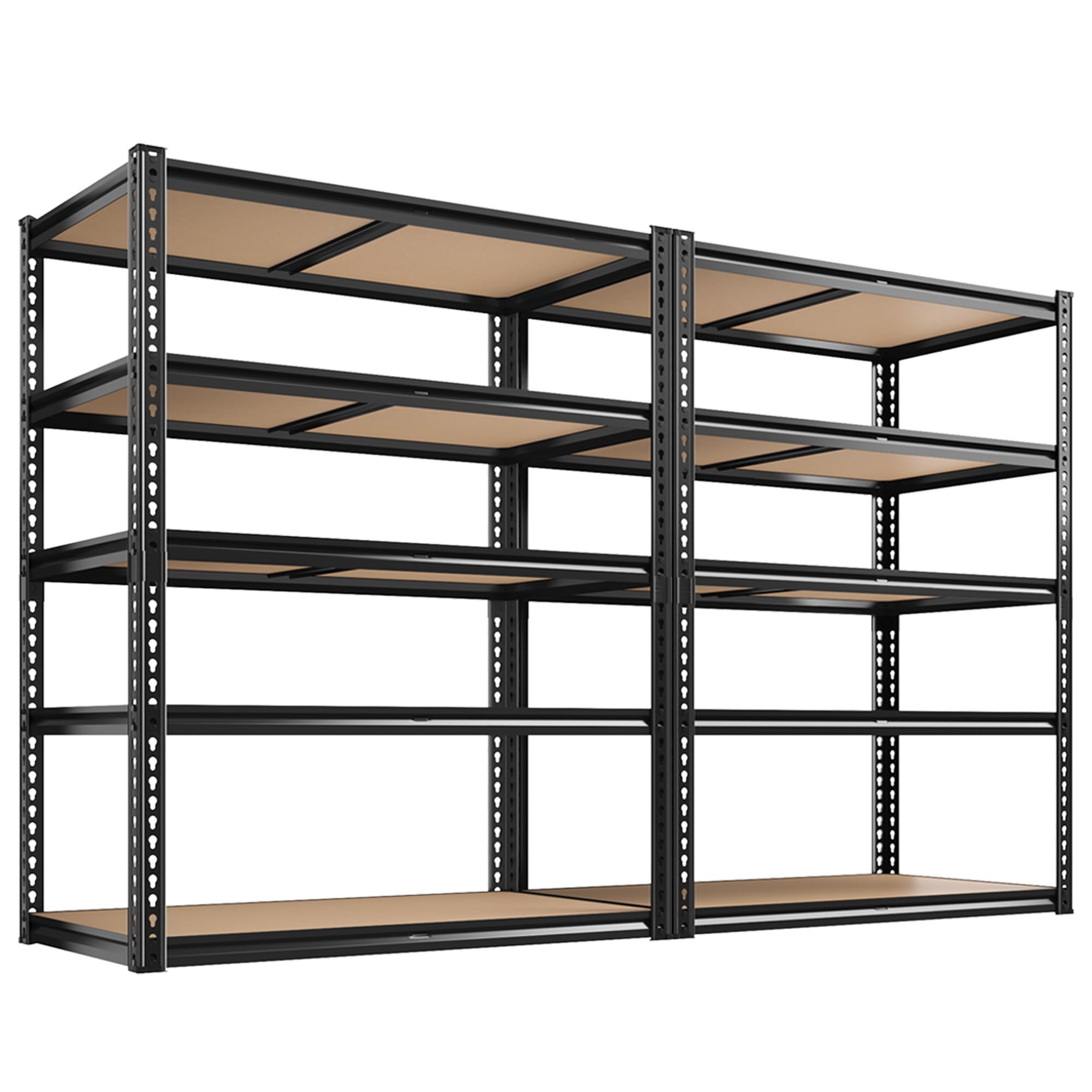 ROOMFAVE 72" H Storage Shelves 5 Tier Garage Shelving Heavy Duty,2050LBS Adjustable Metal Shelving Unit, Garage Shelves for Basement, Warehouse, Pantry, Closet, 72" H x 35.5" W x 16" D, Black,2PCS