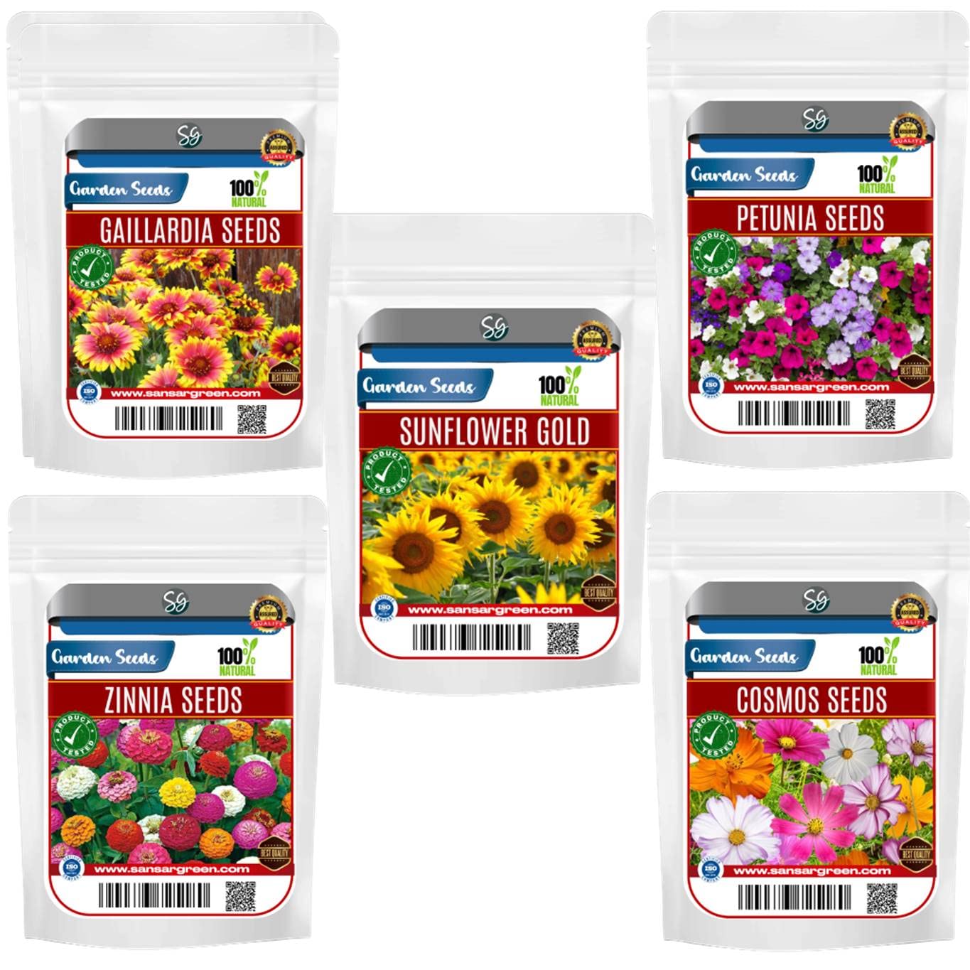 Sansar Green® Combo Pack of 5 Flower Seeds (Cosmos, Petunia, Gaillardia, Zinnia, Sunflower Gold) for Home Garden. (B0BSFLXXRP) Amazon Price History, Amazon Price Tracker