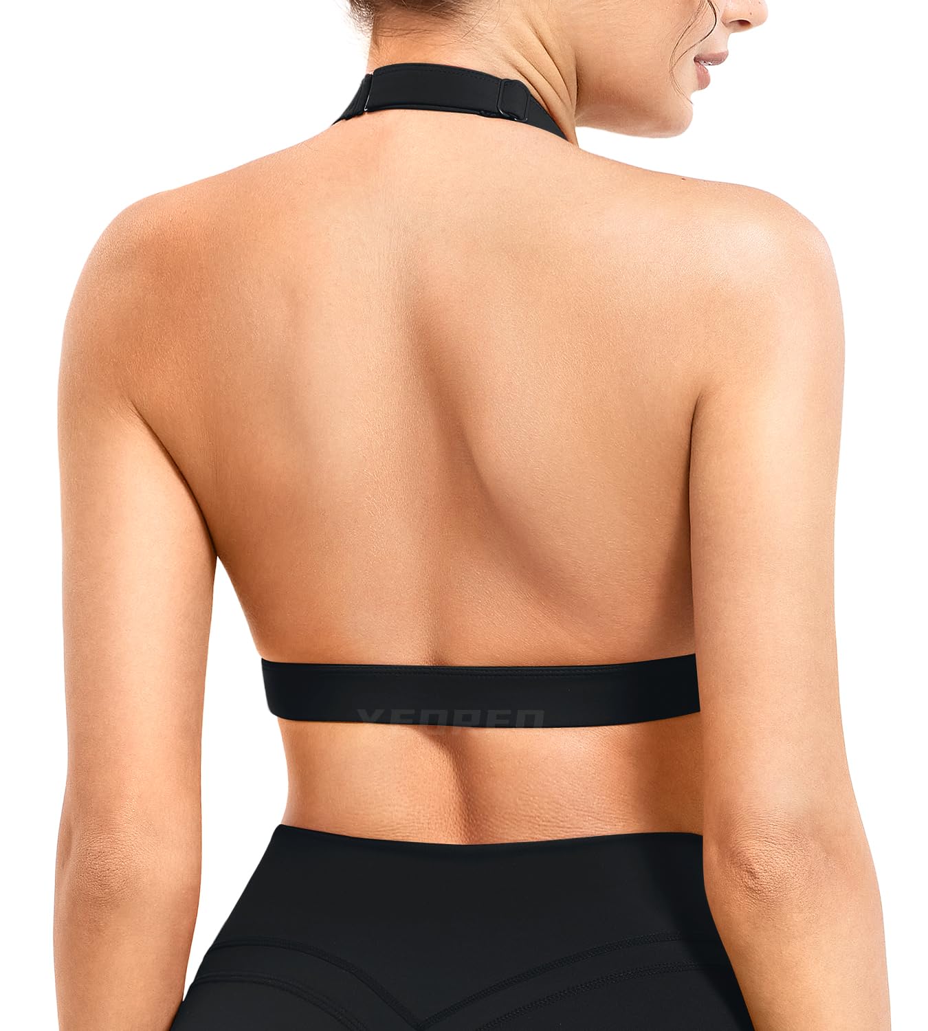 YEOREO Roxanie Women Halter Sports Bra Scoop Neck Removable Padded Open Back Yoga Workout Crop Tank Top