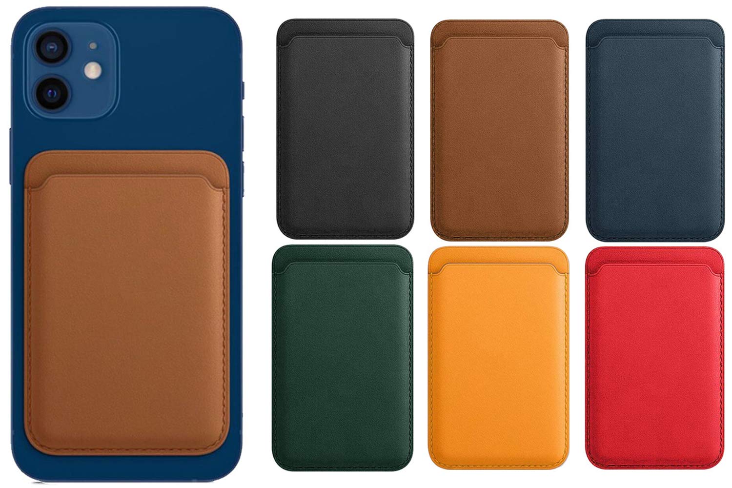 Magnetic Credit Card Holder Leather Wallet Compatible with iPhone 12/Pro/Max/Mini,Business Card & Id Holder, Mag-Safe Magnetic RFID Card Clip 2020(Brown)