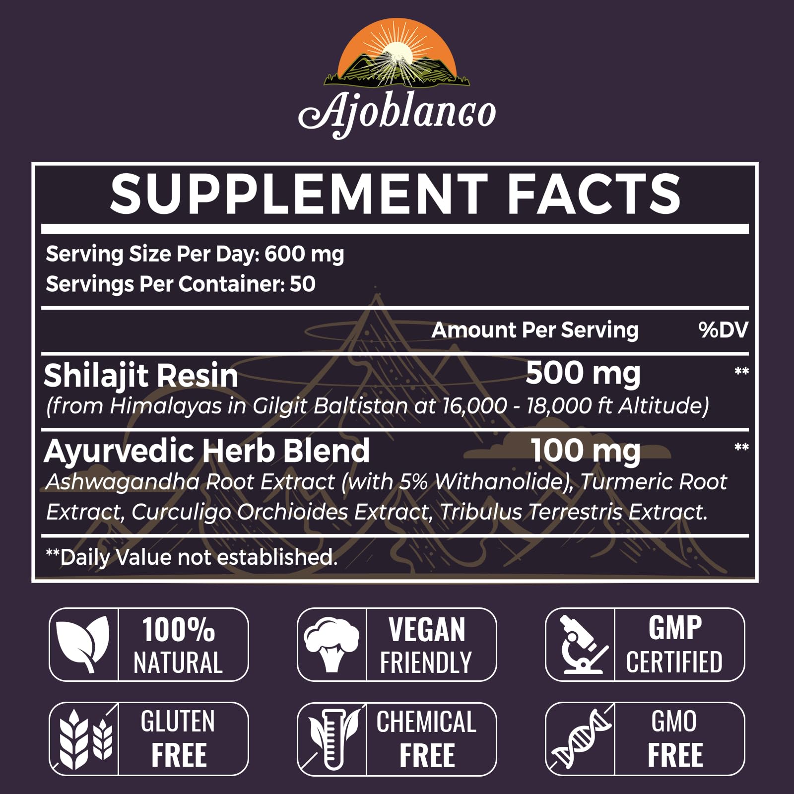 Ajoblanco 600mg Shilajit Pure Himalayan Organic Shilajit Resin - Himalayan Shilajit Resin with Organic Ayurvedic Blend in High Potency for Energy, Strength & Immunity, 30 Grams — Amazon image 2