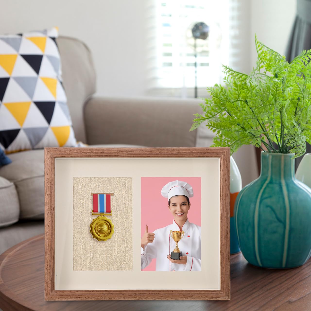 VOSAREA Wooden Medal Display Frame Medal Display Shadow Box Natural Wood Photo Frames with Clear Window for Medals Beach Tags Jewelry Pins Pin Enthusiast Collectibles (10.81X8.84X1.10 Inch) - Image 3