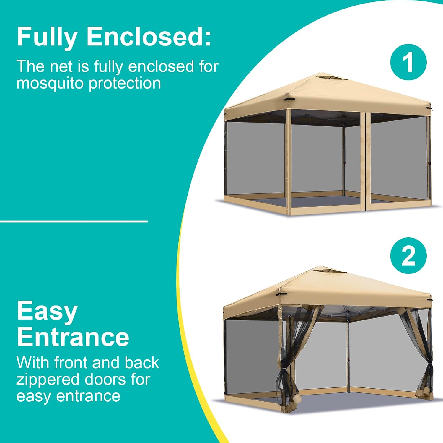 Canopy Mosquito Net for 8x8 Pop up Canopy Gazebo Tent, Replacement Netting Screen Mesh Sidewalls for Patio, Backyard, Camping, Outdoor Use (Net Only, Frame Not Included) (Beige)