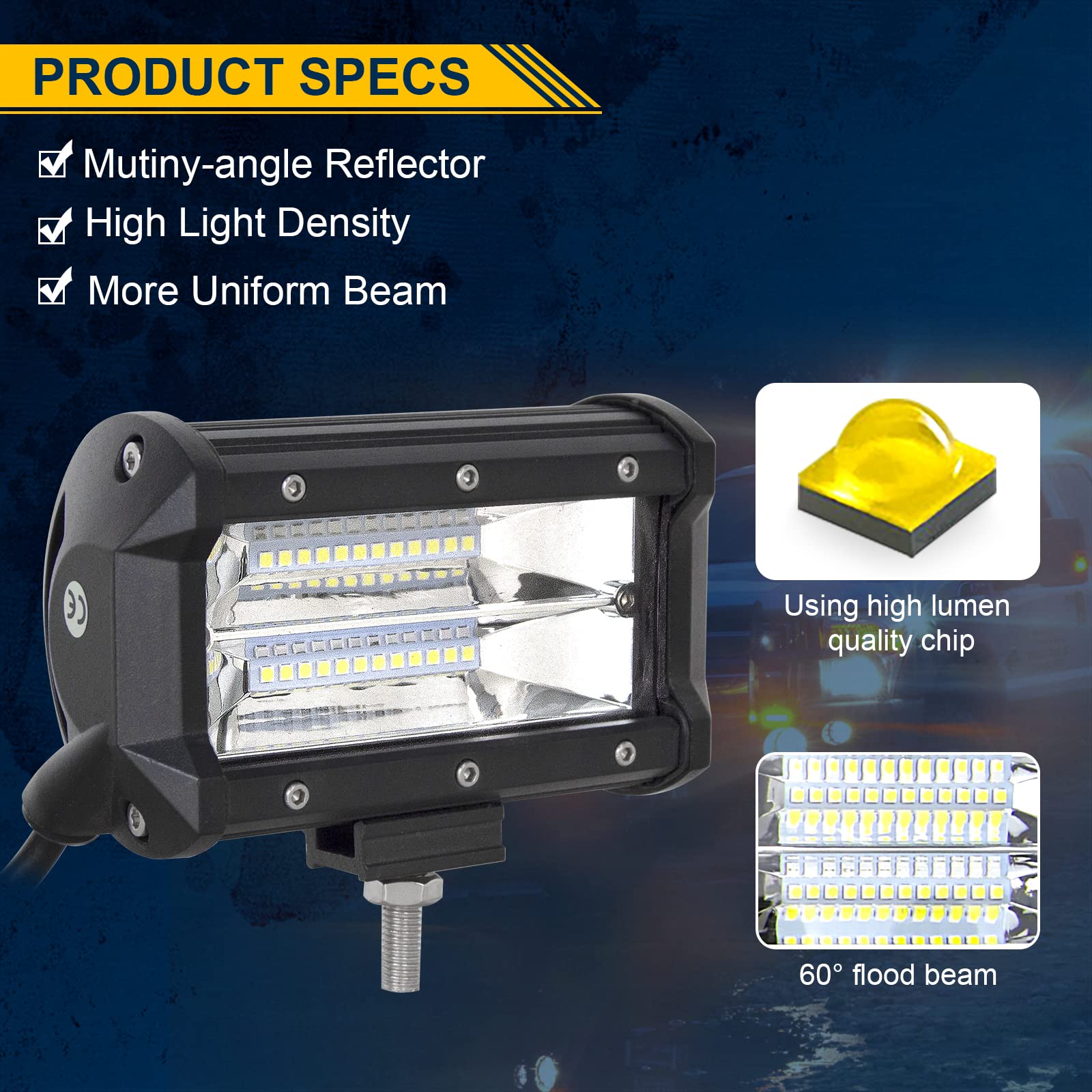 RIGIDON 2Pcs Flush Mount Led Work Light, 5 Inch 42W 12V 24V Spotlight Driving Light For Car