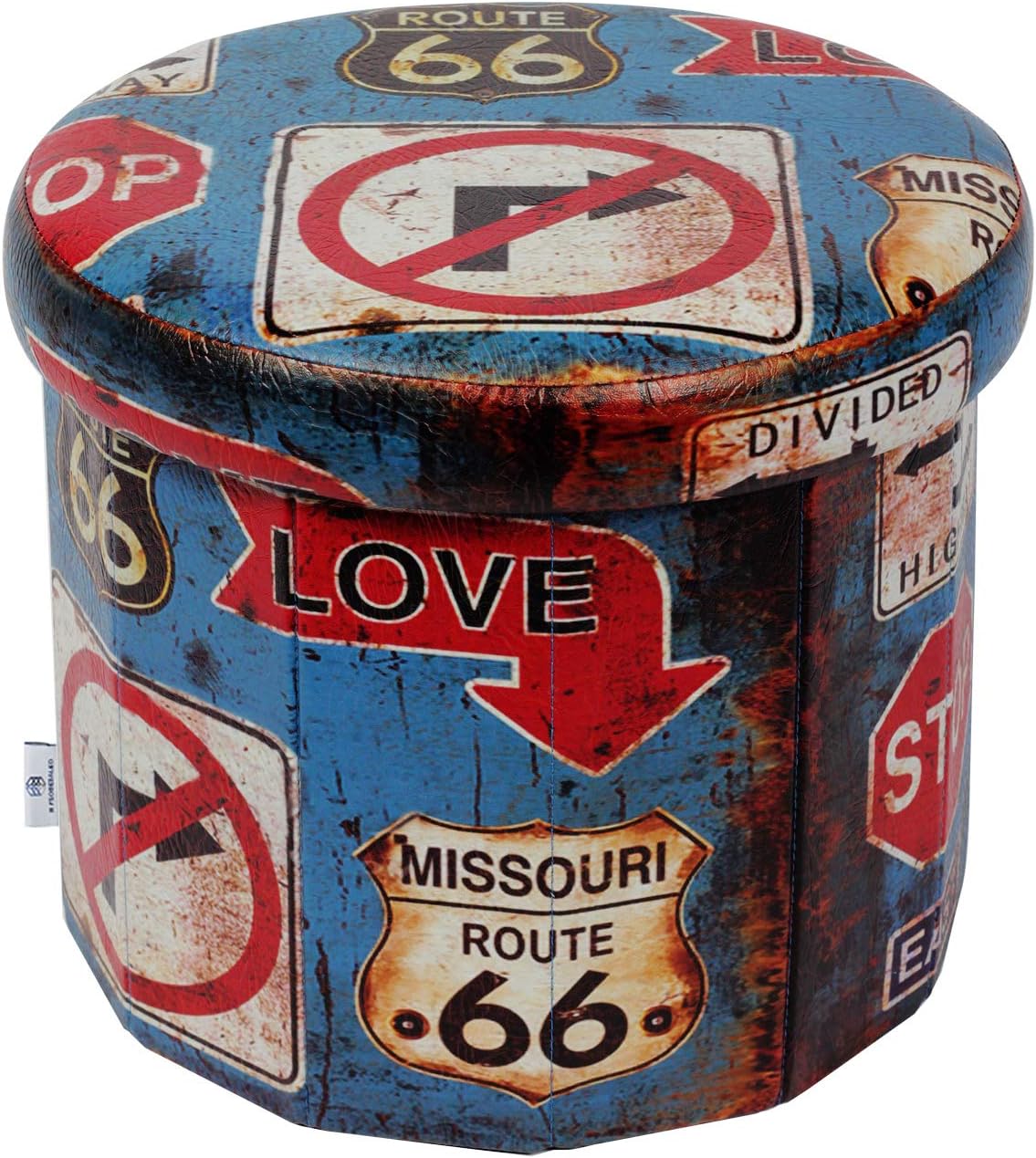 B FSOBEIIALEO Folding Storage Ottoman Round, Faux Leather