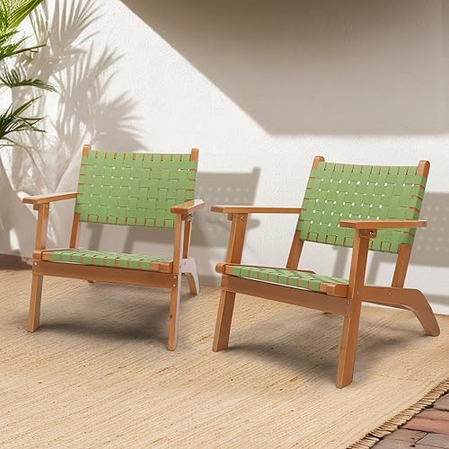 Miniatura 9 de VINGLI Sillón para exteriores, silla de madera para todo tipo de clima con tela tejida de polietileno impermeable, silla Adirondack para jardín,