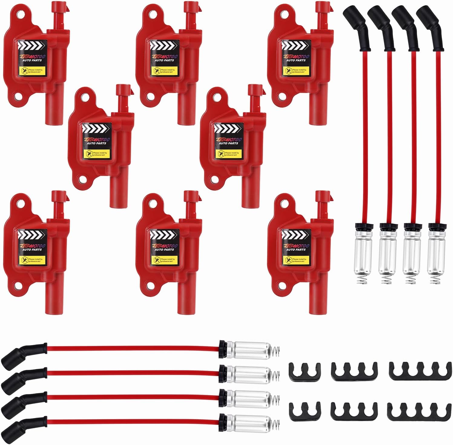 Pack of 8 Ignition Coil Pack and Spark Plug Wires Set Compatible with Cadillac Escalade for Chevy Corvette Silverado Suburban Tahoe for GMC Envoy Sierra Yukon for Pontiac G8 UF413 12570616