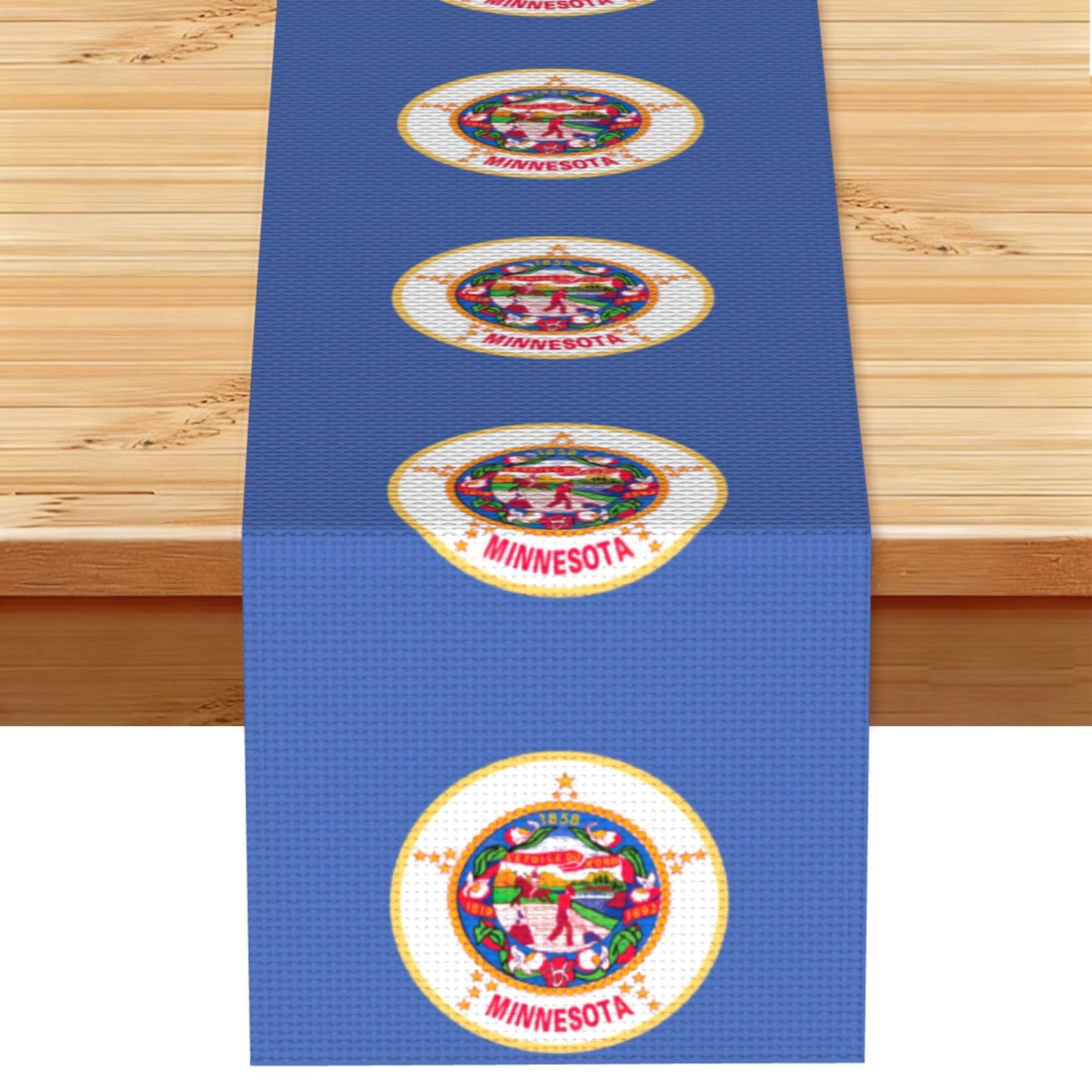 Minnesota State Flag Printed Table Runner 13 x 72, Wrinkle Resistant Decor for Dining Table Coffee Table Fireplace