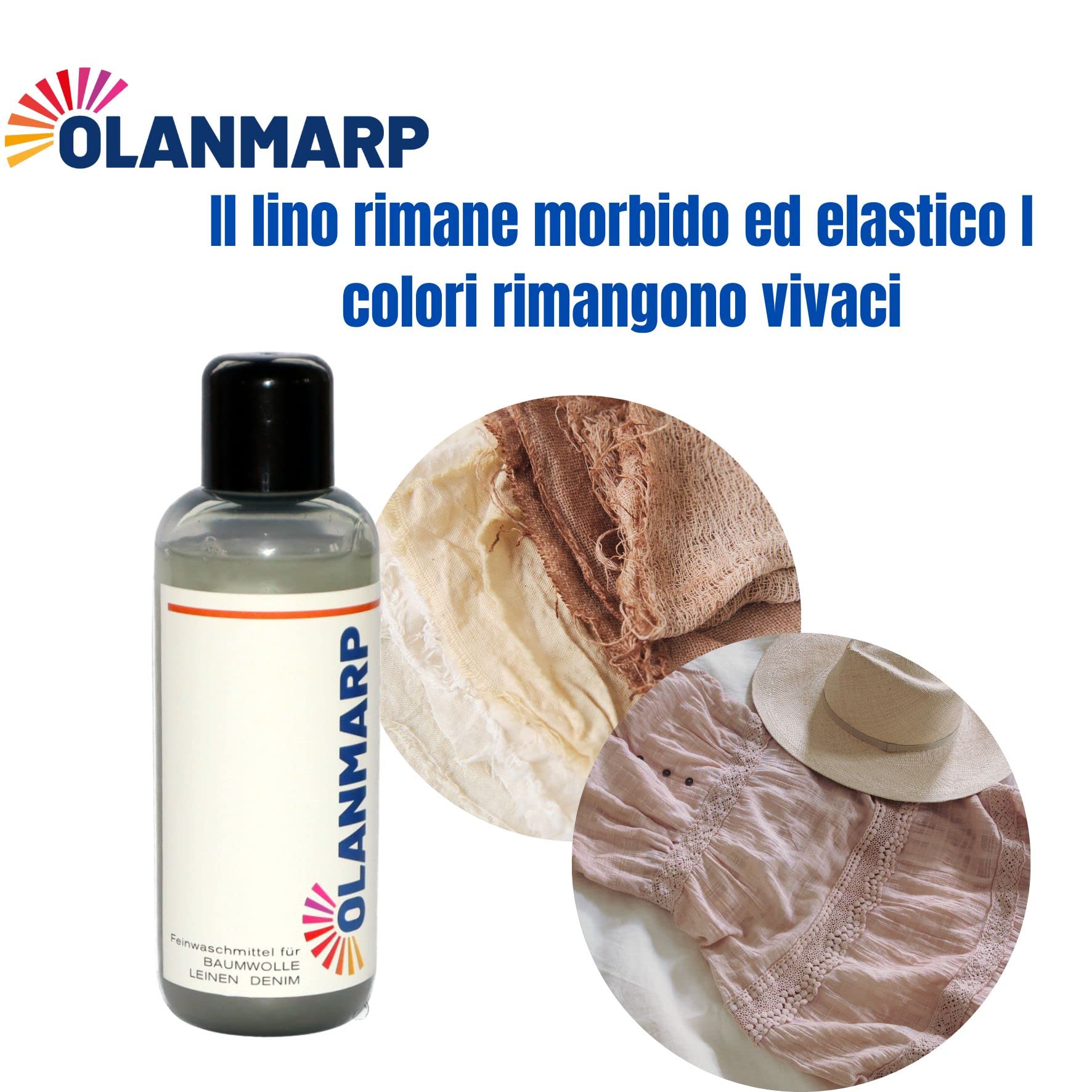 Detersivo per cotone e lino Olanmarp concentrato – detersivo delicato liquido per bucato a mano e in lavatrice – speciale per fibre naturali e abbigliamento sensibile – ideale per viaggi (480 ml)