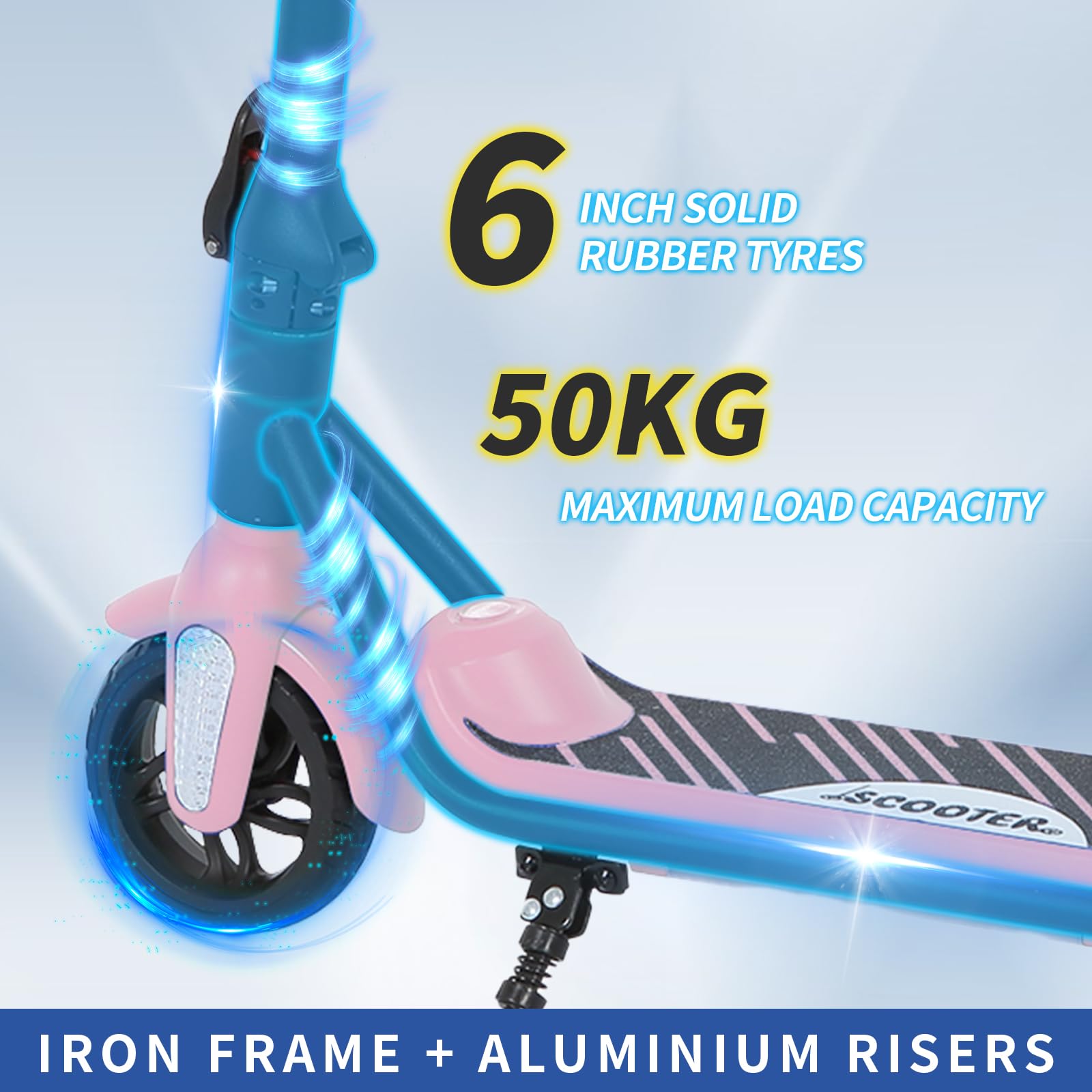 Trottinette électrique pour Enfants 6-12 Ans, 6" Scooter électrique Enfant, Double Vitesse, avec écran LED et néons, Frein électronique et autonomie de 5-8 km