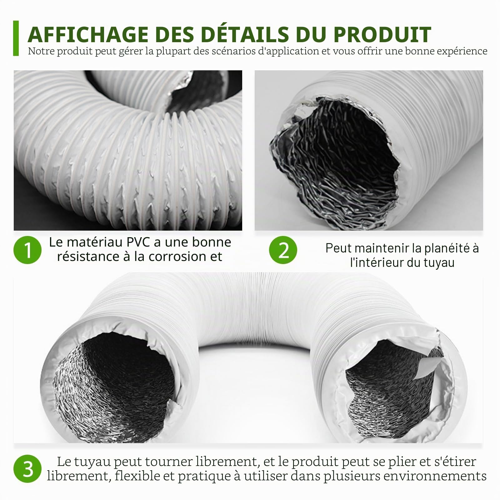 Tuyau d'évacuation d'air - Diamètre : 100 mm - Longueur : 6 m - Flexible - En PVC - Pour climatisation mobile, sèche-linge, hotte aspirante