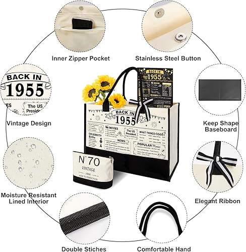 Vista 2 de YeohJoy Regalos de 70 cumpleaños para mujeres, bolsa de lona para viaje, regalos únicos de 70 años para esposa, hermana, mamá, tía, amigos, ella