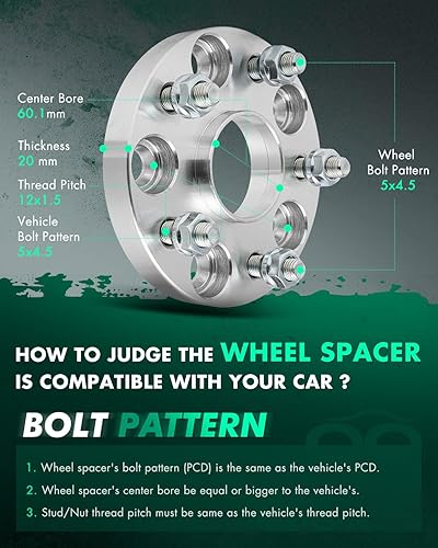 Miniatura 4 de SCITOO 2 espaciadores de rueda de 0.787 in, 5 x 4.5 con orificio de 2.366 in, pernos de 12 x 1.5 pulgadas, adaptadores de espaciadores de rueda de 5