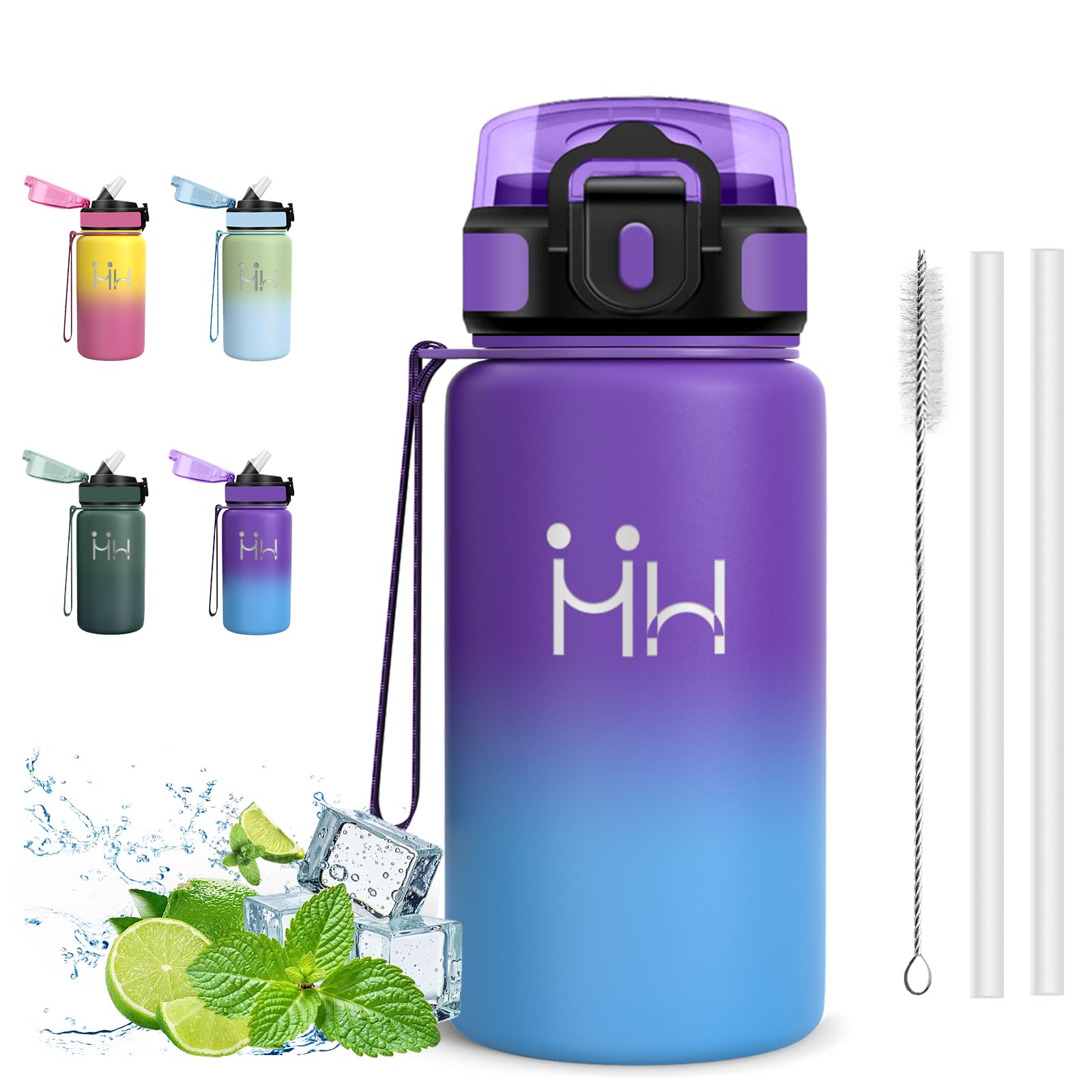 Mujigaga 500ml Thermal Water Bottle - Kids Water Bottle, Leakless, with Straw Toothbrush, Water Bottles with Straw, BPA Free, Vacuum Insulation, Water Bottles for Work, School, Camping
