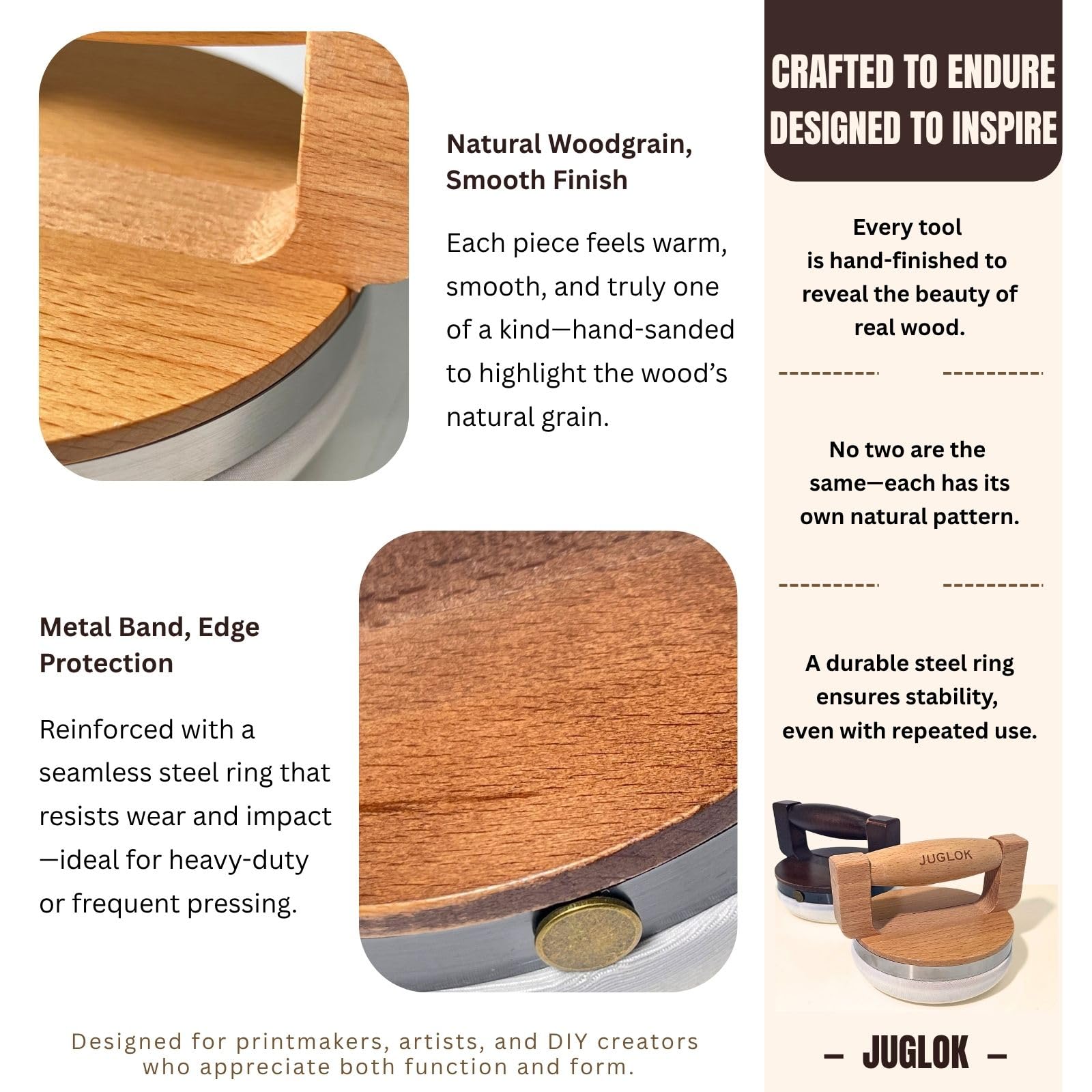 Strumento di stampa in legno da 10,2 cm per stampa a blocchi, manico ergonomico e base in nylon, ideale per Linocut, timbri in gomma, scrapbooking (Espresso Walnut)