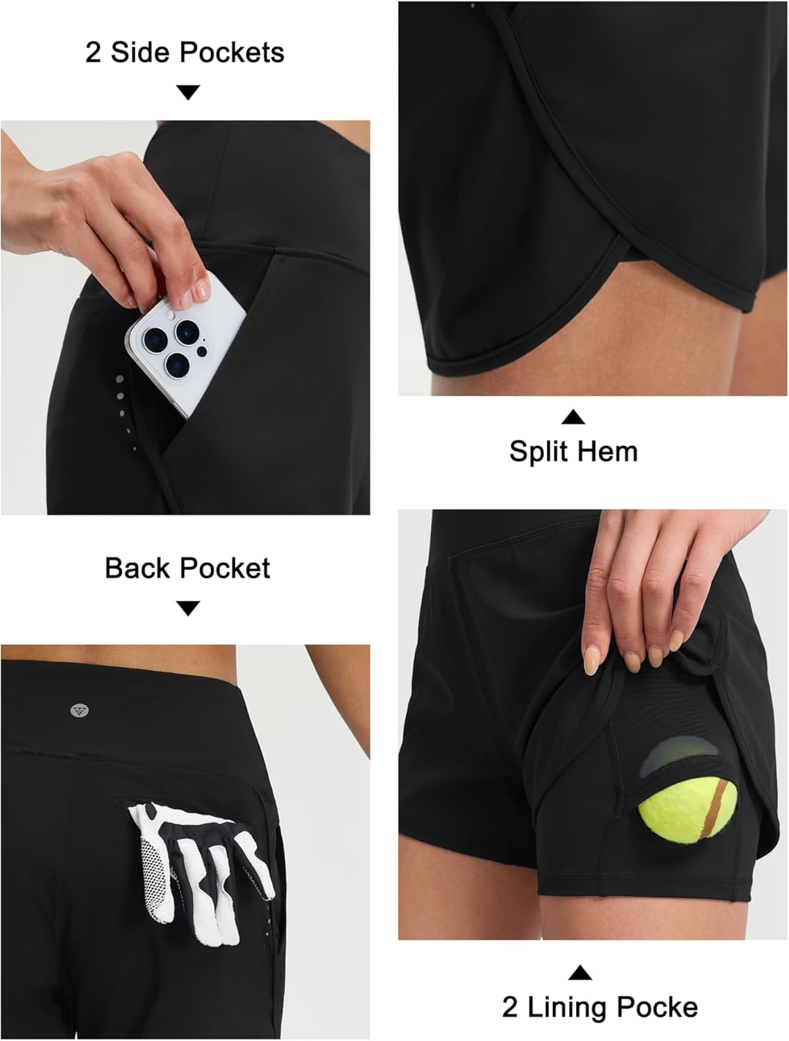 M MAELREG Women's 2 in 1 Athletic Running Shorts 4" High Waisted Tummy Control Gym Shorts with Liner Quick Dry