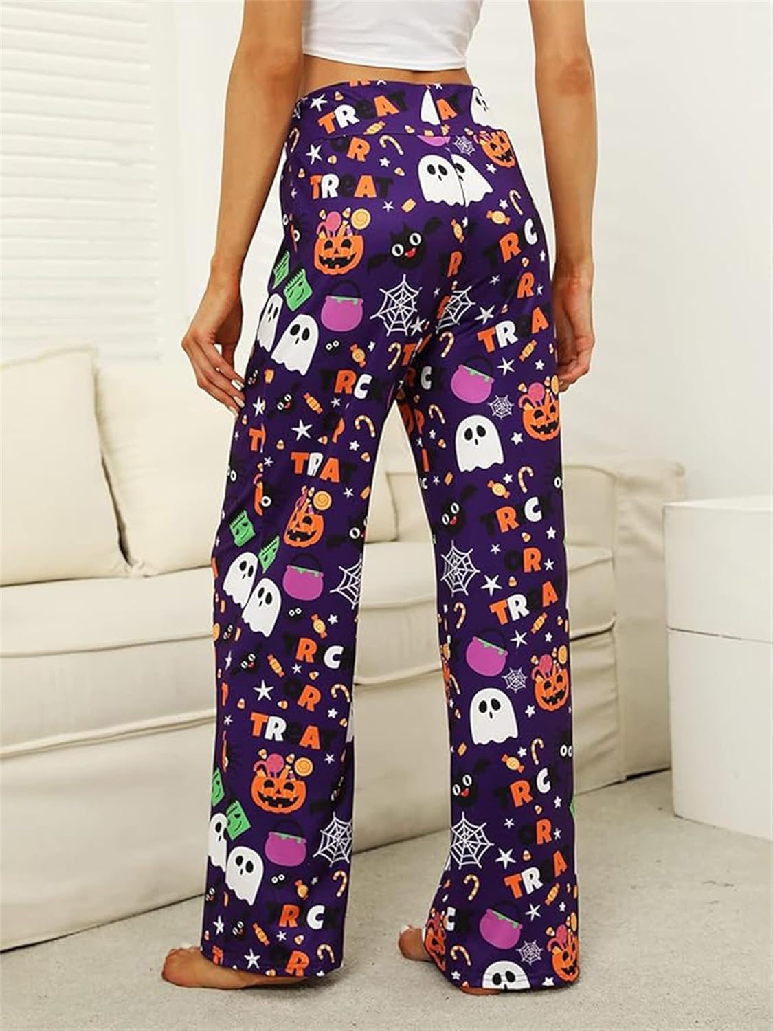 Women Halloween Pajama Bottoms Cute Loose Elastic Waist Drawstring Pants Funny Pumpkin Skull Ghost Print Sleepwear - Image 4