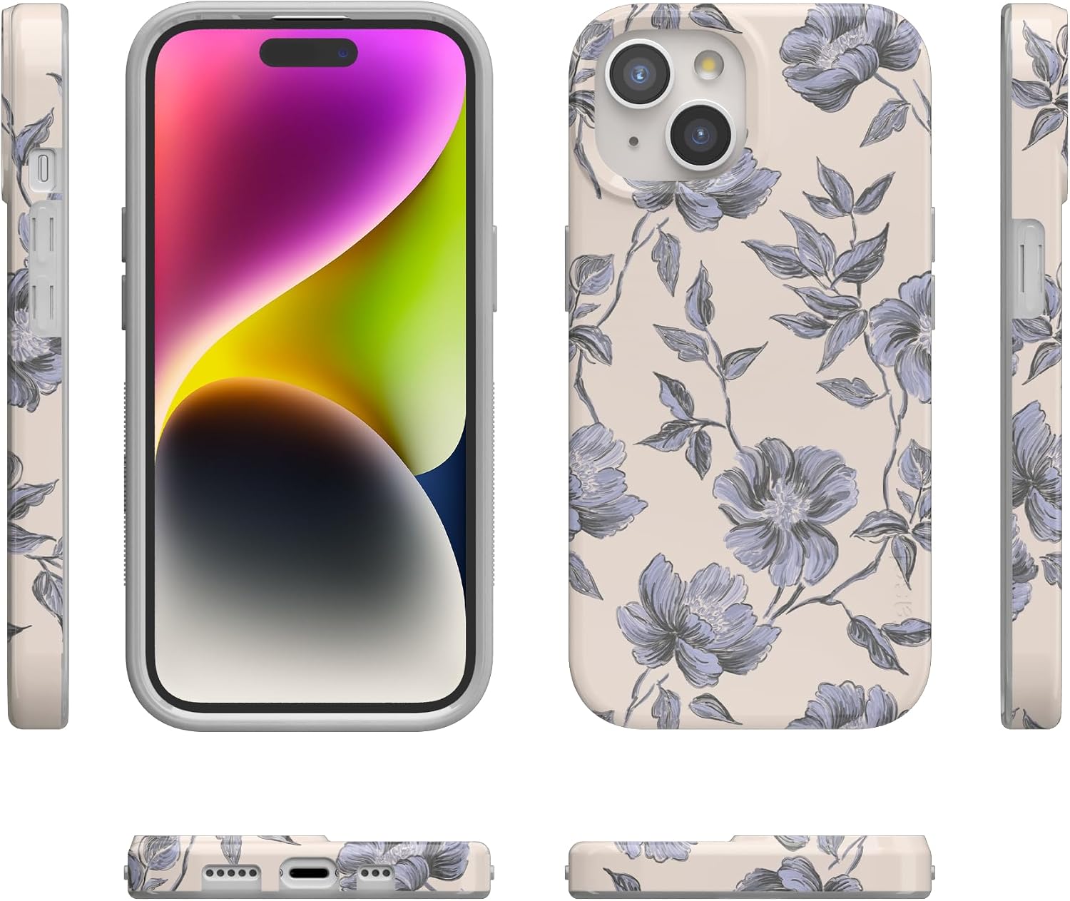 Casely iPhone 15 Plus Case | Ink & Iris | Vintage Floral | Compatible with MagSafe | Classic Ultra Slim Design