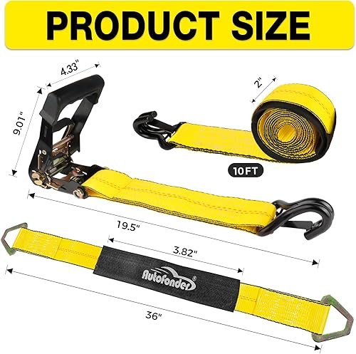 Miniatura 2 de Correas de amarre de automóvil para remolques de 2 pulgadas x 10 pies  Ganchos en J con clips de seguridad (10,000 libras de resistencia a la