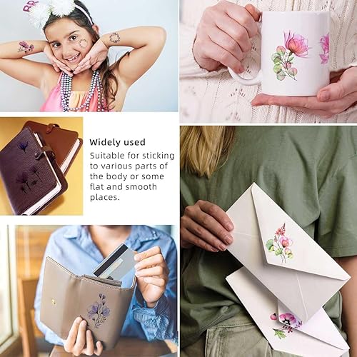 Miniatura 5 de 20 hojas de calcomanías de tatuajes temporales de flores, impermeables, para arte corporal, acuarela, floral, tatuaje temporal para mujeres y niñas,