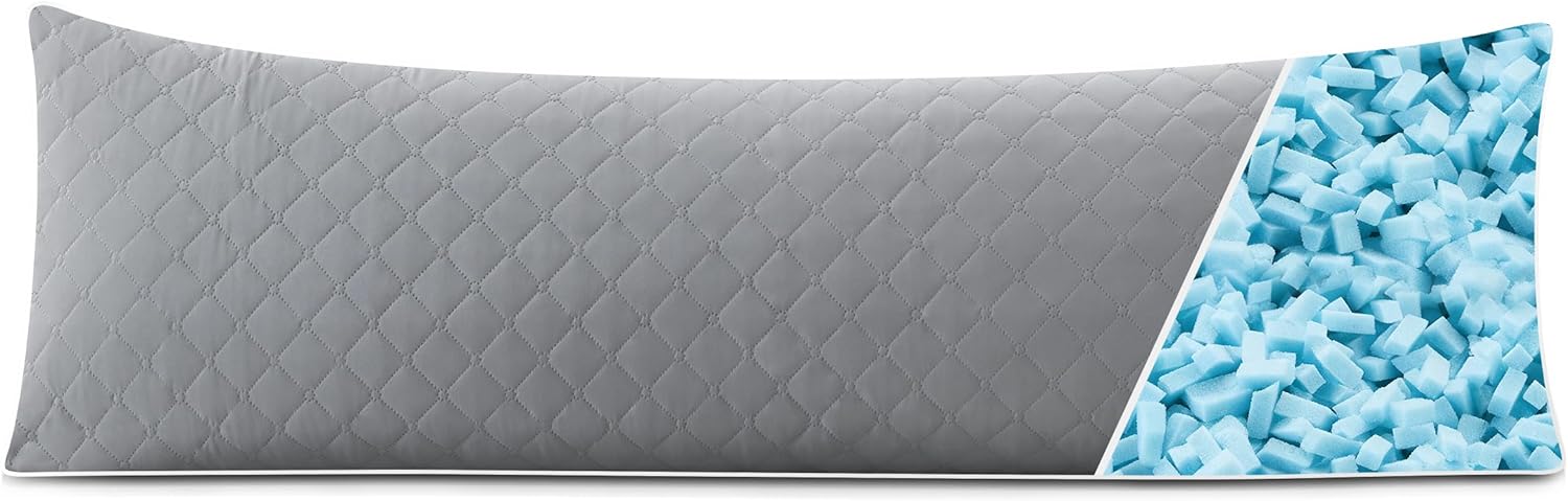 YZHOME Adjustable Shredded Memory Foam Body Pillow Insert - Firm Support for Side Sleepers, Pregnancy, Back Pain Relief, 20x54 Inch Grey