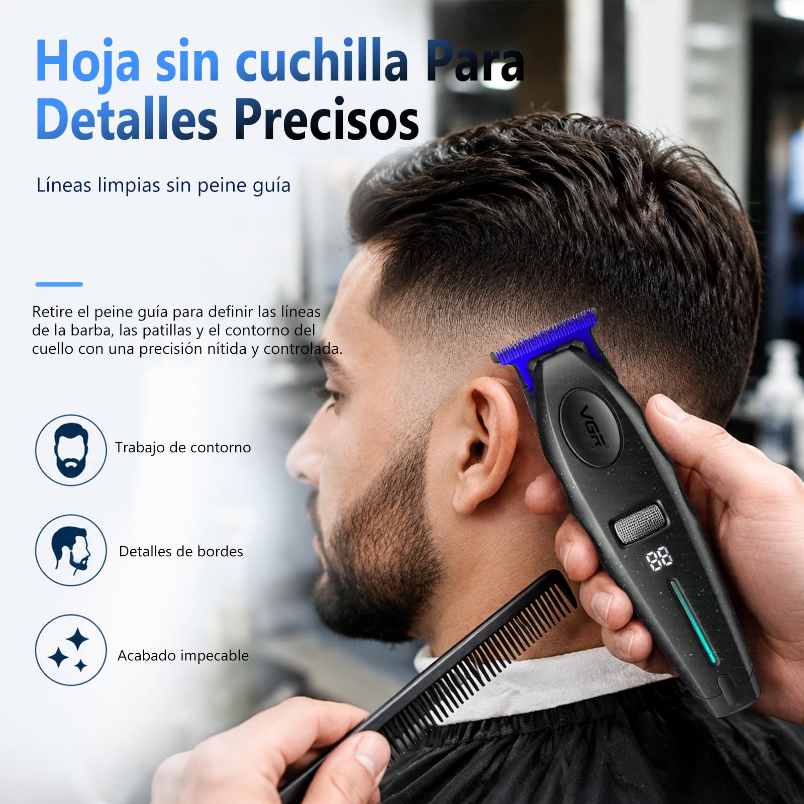 VGR 887T Máquina de Cortapelos Profesional, 6 Velocidades, 9000 RPM, Negro | Recortadora de Contornos 6 Niveles, Cuchilla de Cerámica Desmontable y Lavable para Hombre, Base de Carga