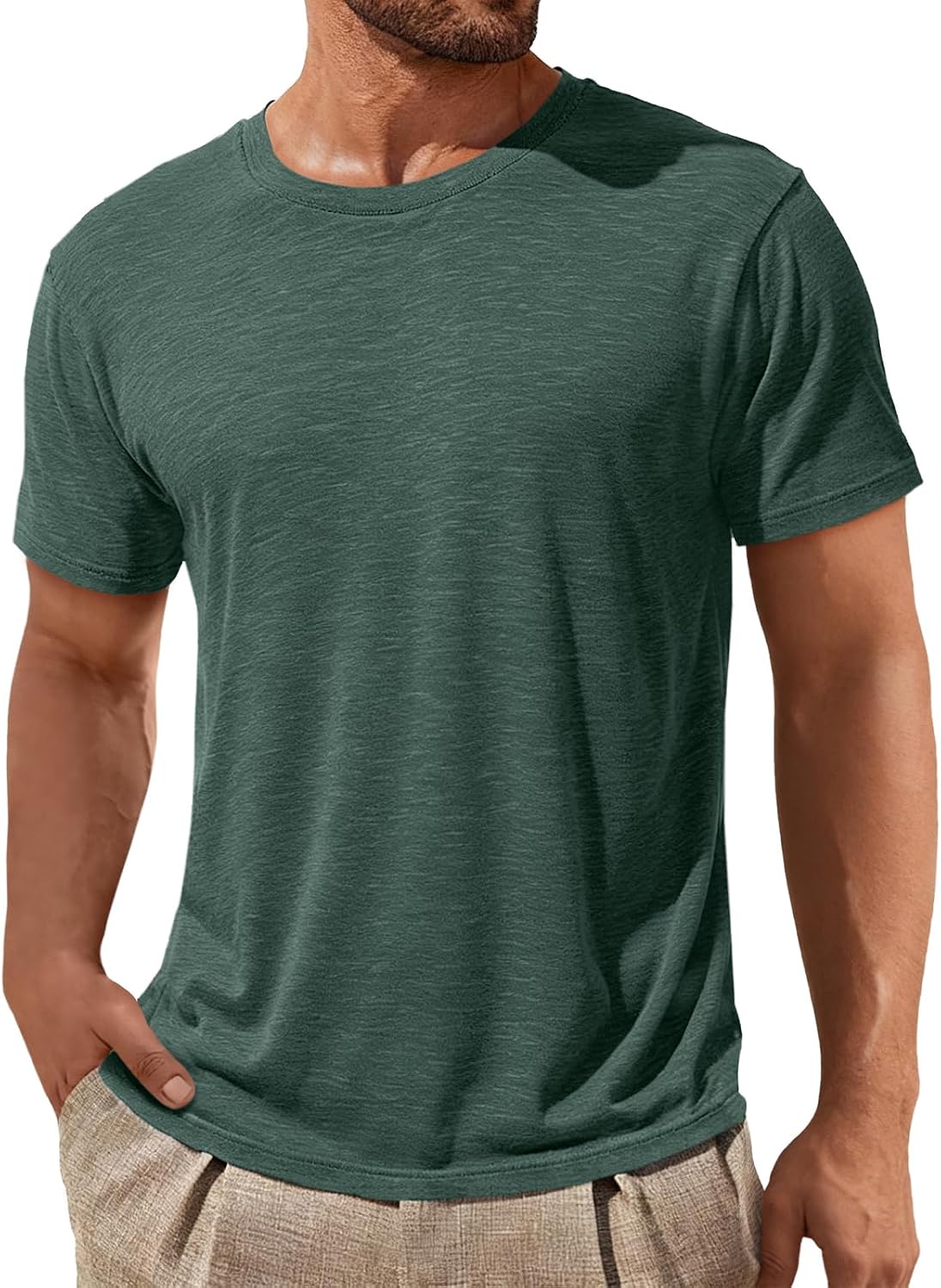 ZDC Mens Short Sleeve Shirts Summer Casual Crew Neck T Shirts Classic Basic Tee Blue