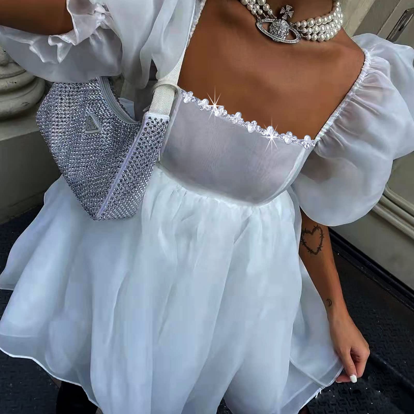 Yhsheen 1 Yard Rhinestone Trim With Pearls - 35 Inch Crystal Chain, 0.43 Inch Width, For DIY Wedding Dress & Costume Embellishment