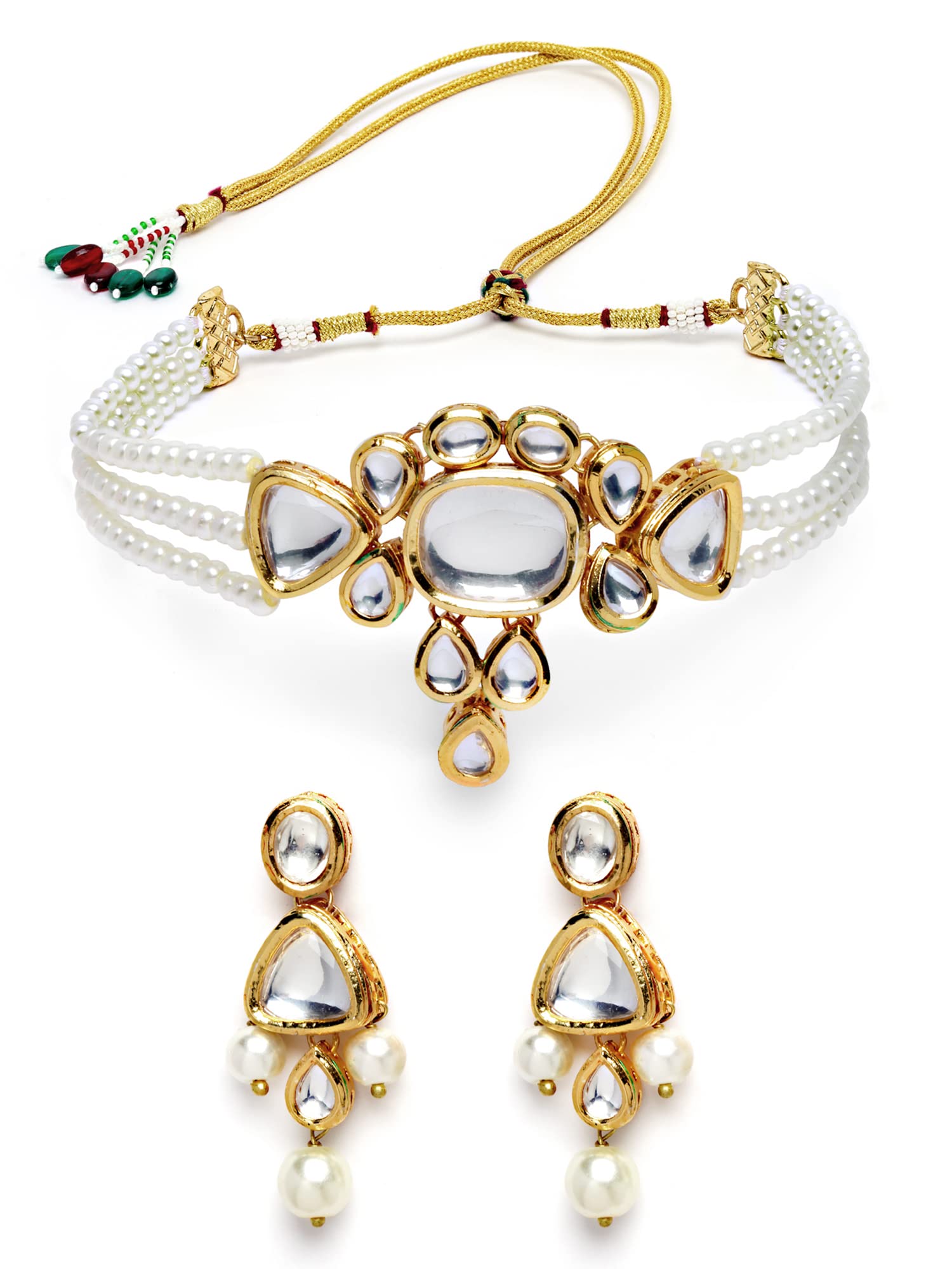 Karatcart Gold Plated Pearl Beaded Polki Choker Necklace Set (B0B7DRMK5Q) Amazon Price History, Amazon Price Tracker