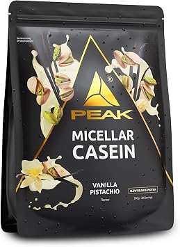 PEAK Micellar Casein - 900g Flavour Vanilla Pistachio I 30 Servings I Powder I Protein Source Milk Protein I Low Fat I Muscle Growth I with Satiety Effect & Added Lactase