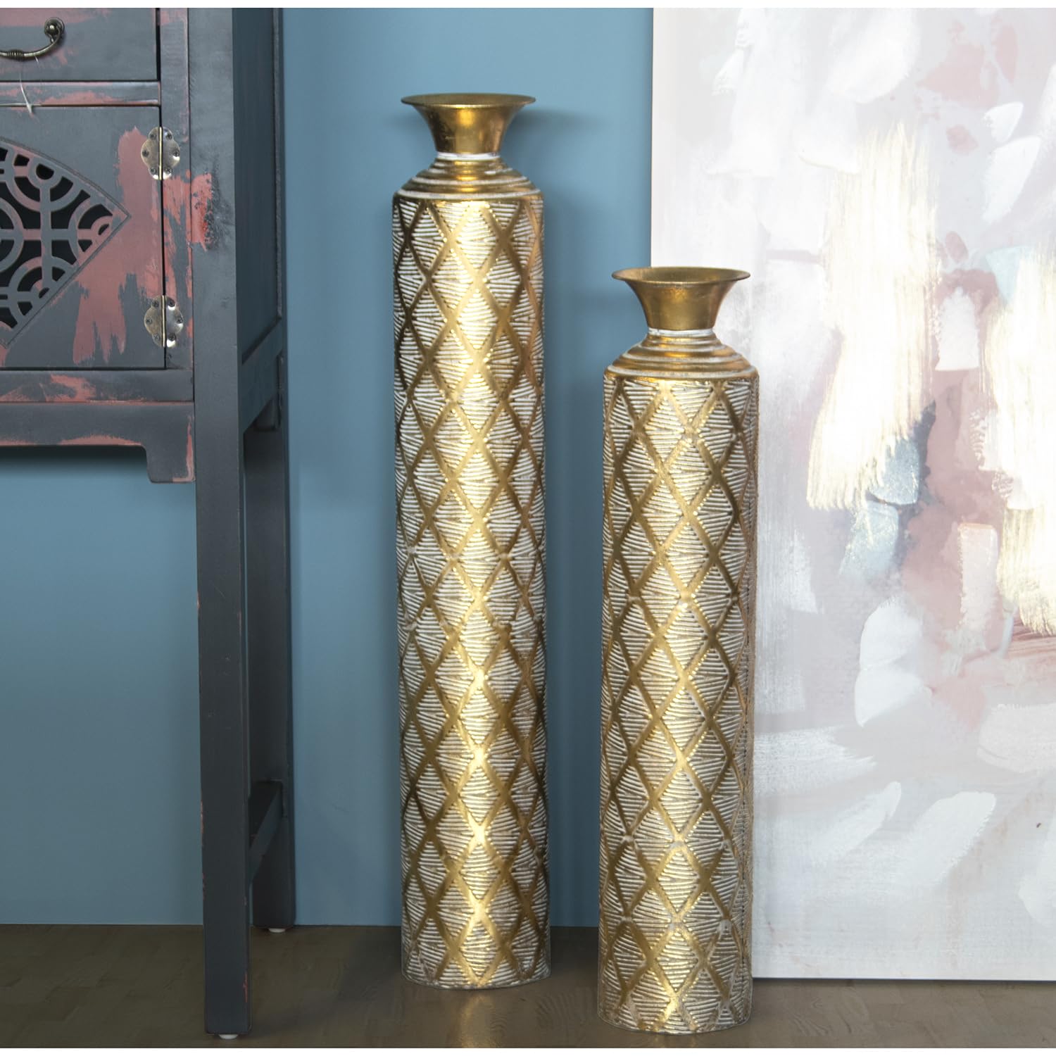 JARRÓN METAL 69CM DORADO_°14X69CM